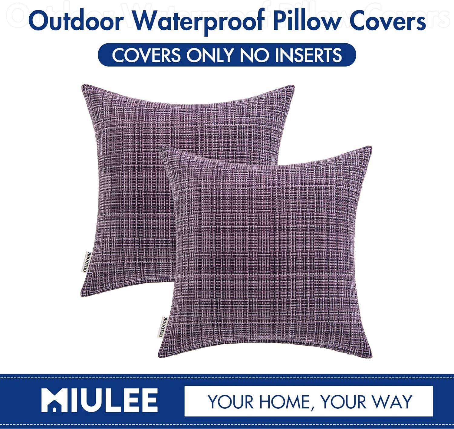 imageMIULEE Outdoor Waterproof Throw Pillow Covers Decorative Farmhouse Water Resistant Cushion Covers for Tent Patio Garden Couch Sofa Pack of 2 20x20 Inch VioletViolet