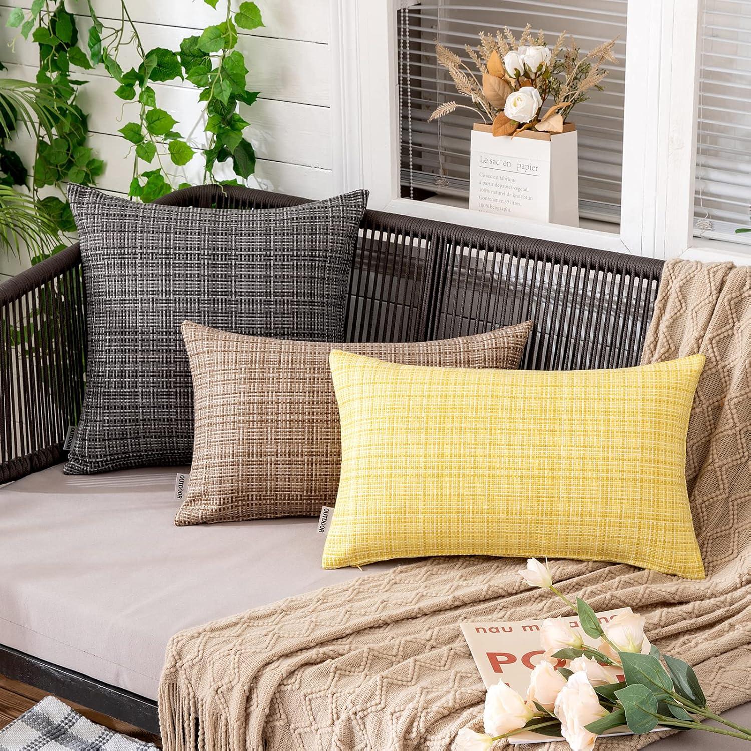 imageMIULEE Outdoor Waterproof Throw Pillow Covers Decorative Farmhouse Water Resistant Cushion Covers for Tent Patio Garden Couch Sofa Pack of 2 20x20 Inch VioletYellow