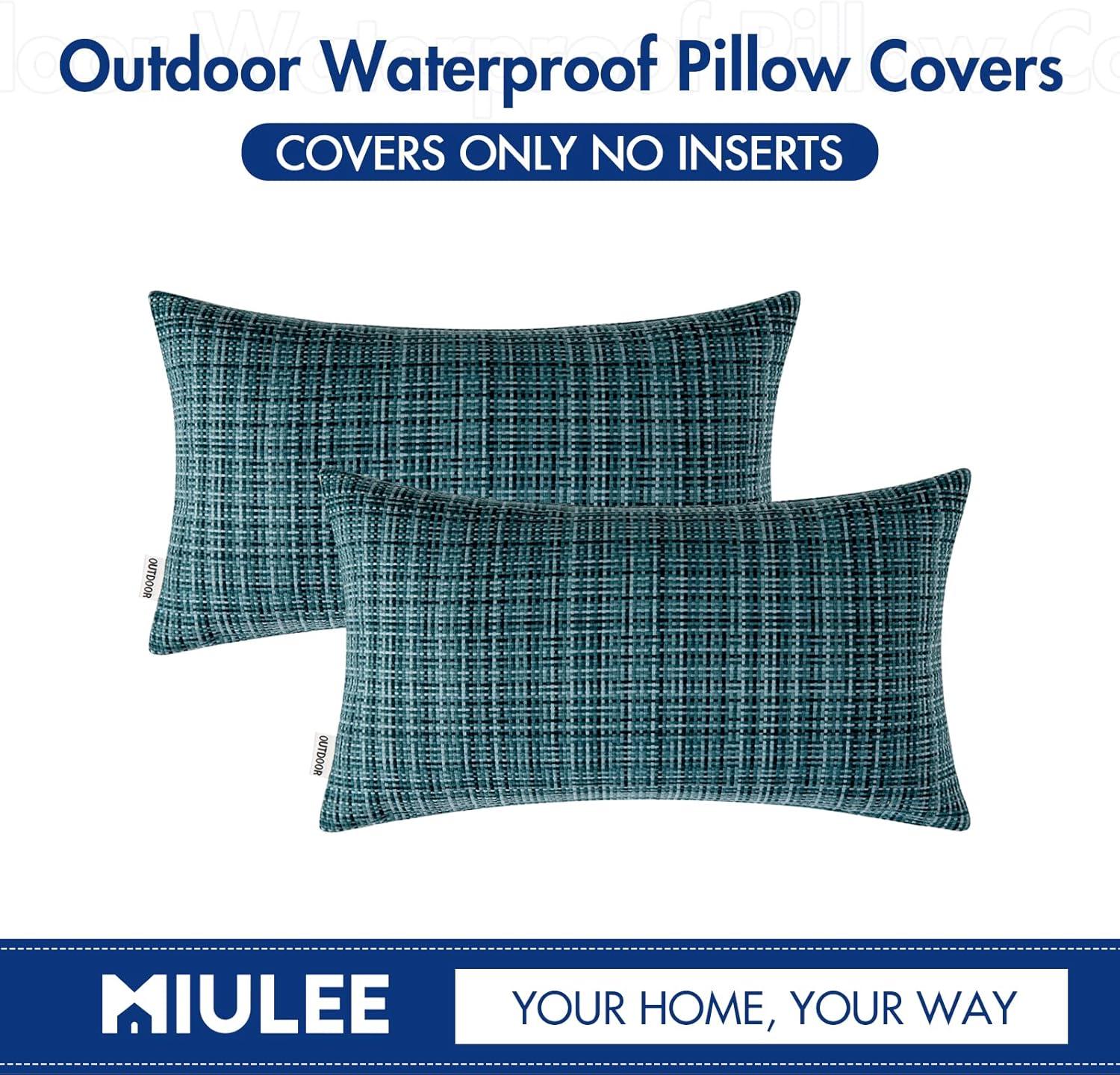 imageMIULEE Outdoor Waterproof Throw Pillow Covers Decorative Farmhouse Water Resistant Cushion Covers for Tent Patio Garden Couch Sofa Pack of 2 20x20 Inch VioletTeal