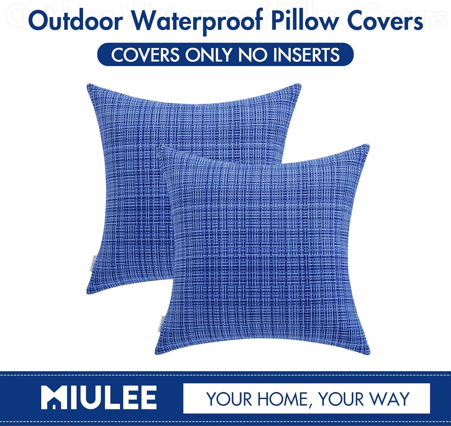 imageMIULEE Outdoor Waterproof Throw Pillow Covers Decorative Farmhouse Water Resistant Cushion Covers for Tent Patio Garden Couch Sofa Pack of 2 20x20 Inch VioletBlue
