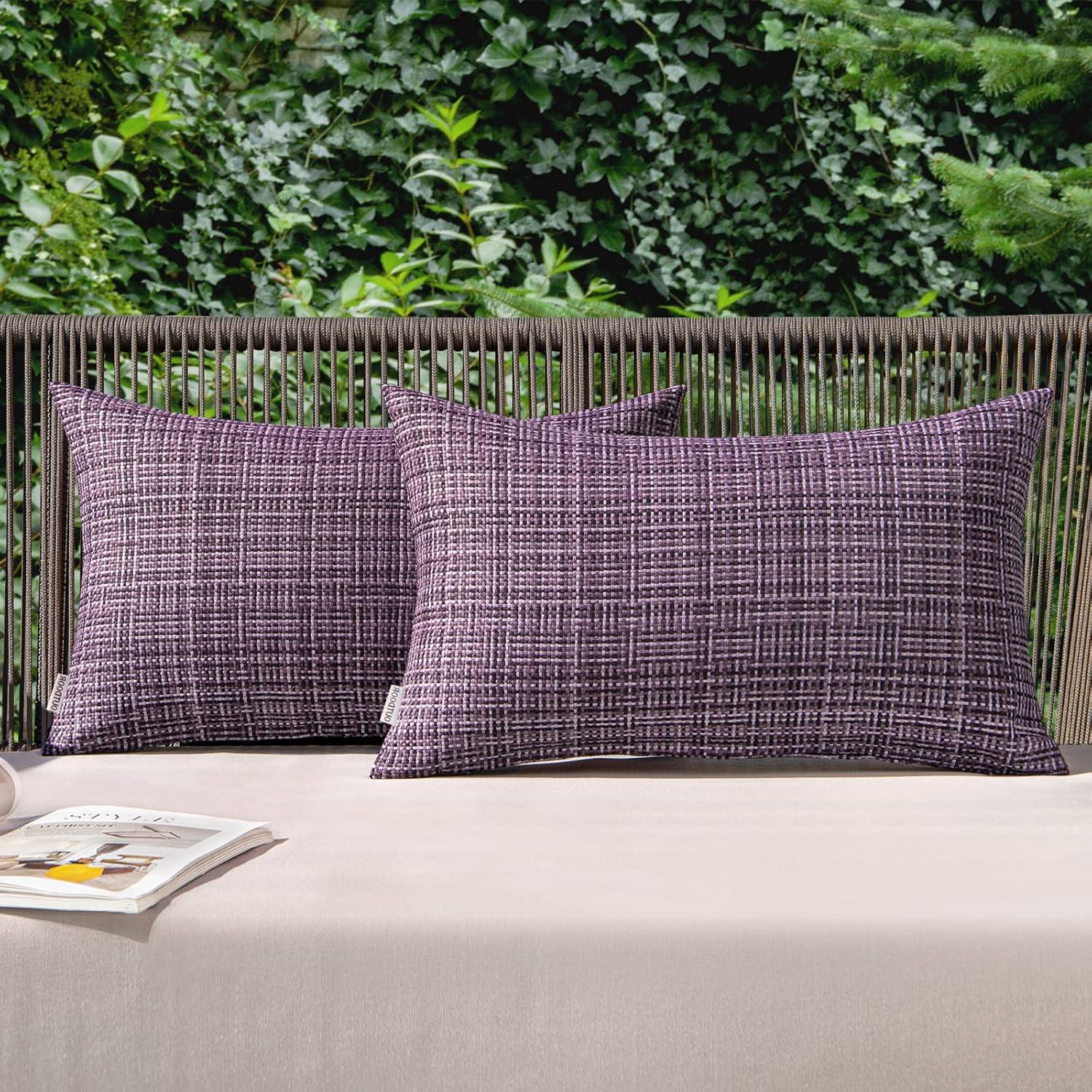 imageMIULEE Outdoor Waterproof Throw Pillow Covers Decorative Farmhouse Water Resistant Cushion Covers for Tent Patio Garden Couch Sofa Pack of 2 20x20 Inch VioletViolet