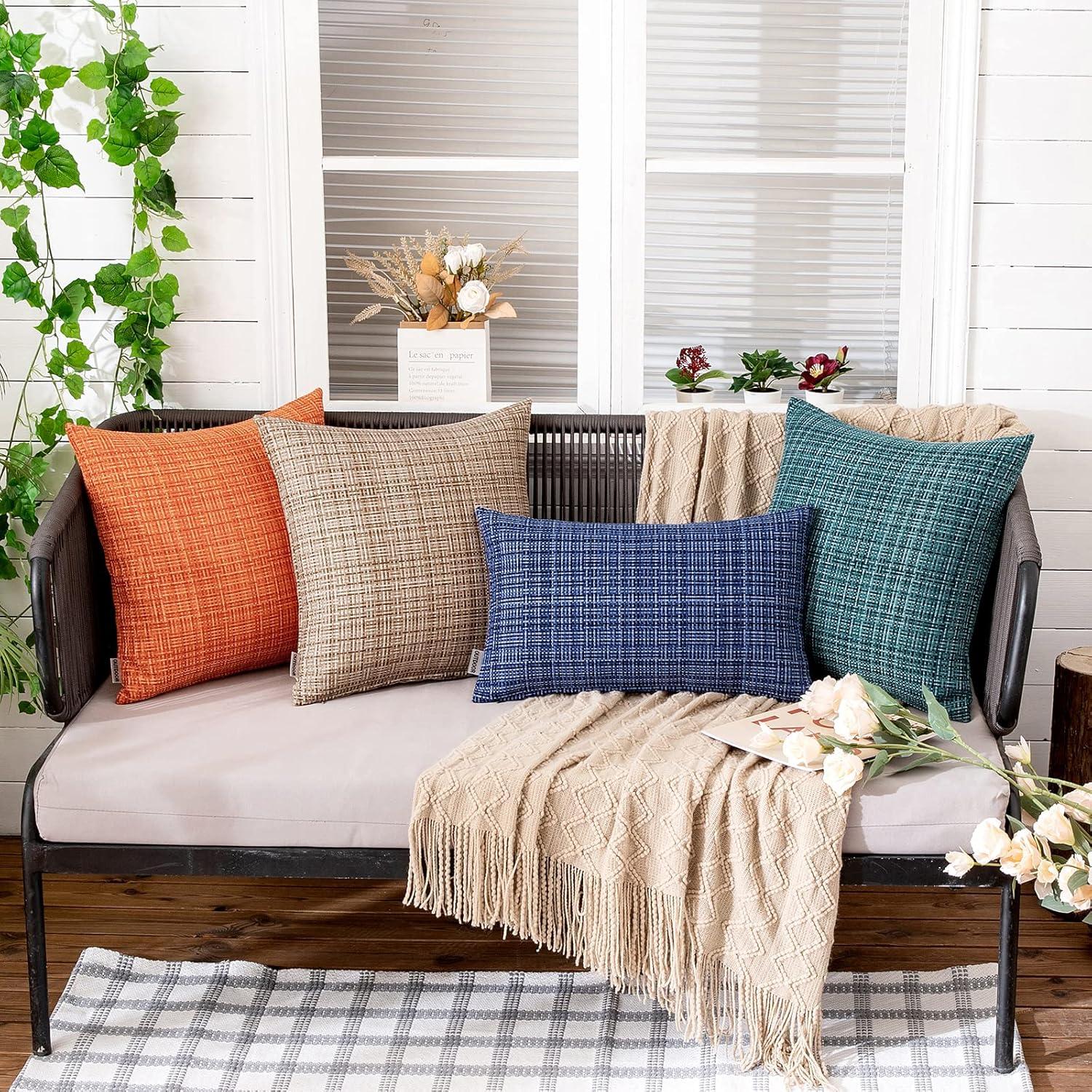 imageMIULEE Outdoor Waterproof Throw Pillow Covers Decorative Farmhouse Water Resistant Cushion Covers for Tent Patio Garden Couch Sofa Pack of 2 20x20 Inch VioletNavy Blue