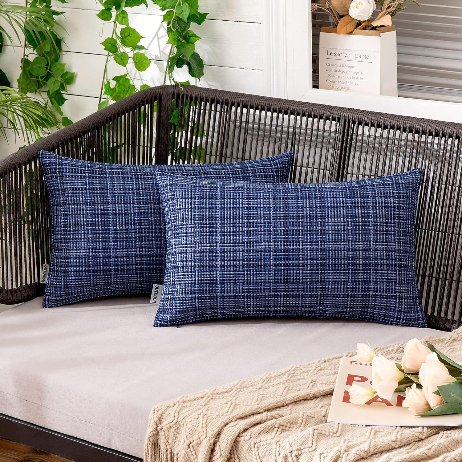 imageMIULEE Outdoor Waterproof Throw Pillow Covers Decorative Farmhouse Water Resistant Cushion Covers for Tent Patio Garden Couch Sofa Pack of 2 20x20 Inch VioletNavy Blue