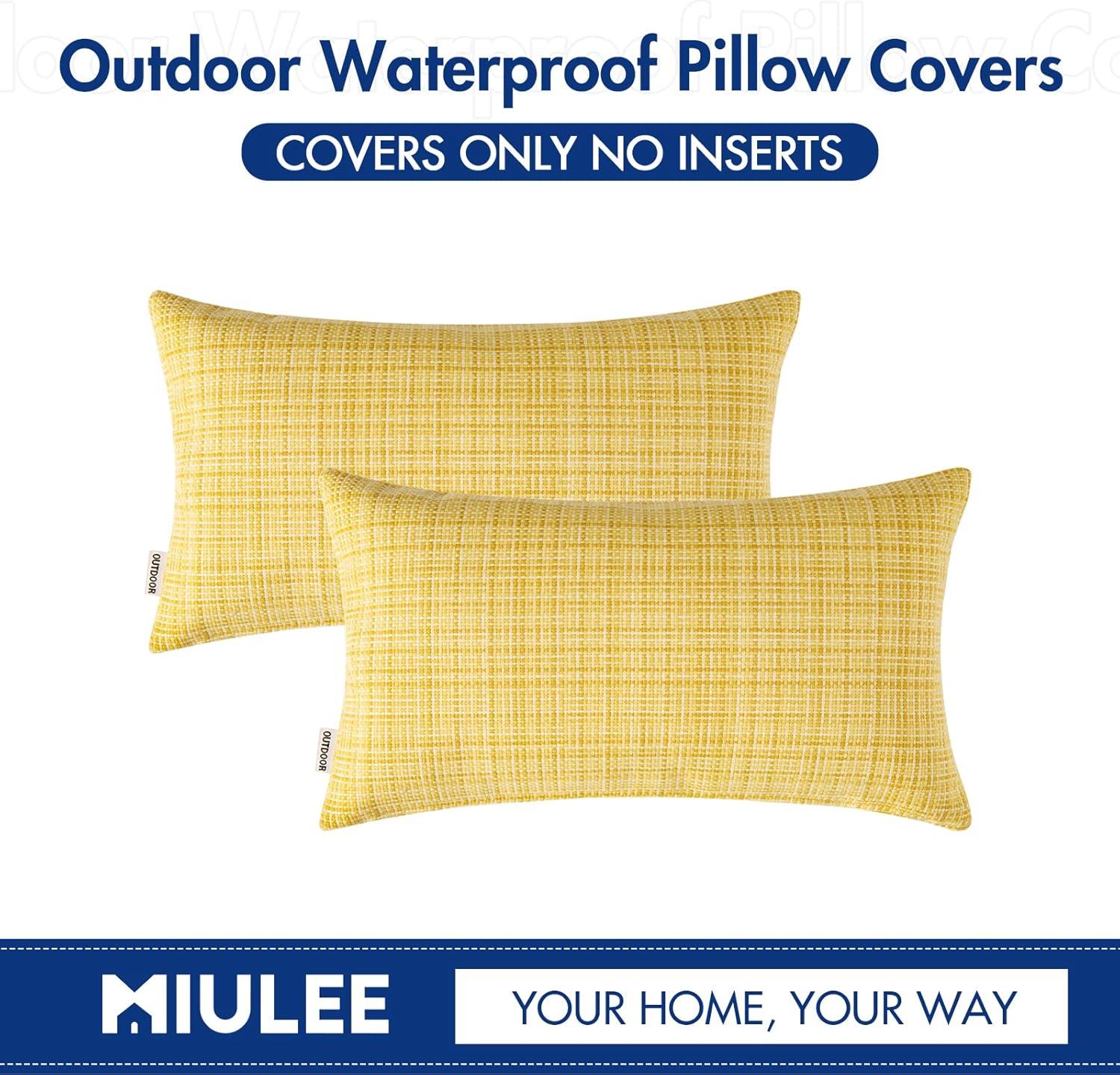 imageMIULEE Outdoor Waterproof Throw Pillow Covers Decorative Farmhouse Water Resistant Cushion Covers for Tent Patio Garden Couch Sofa Pack of 2 20x20 Inch VioletYellow