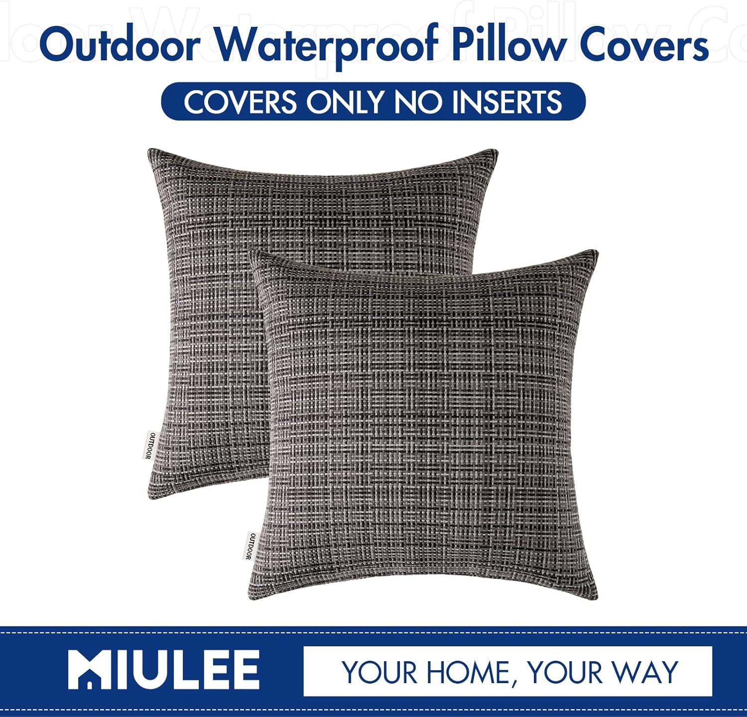 imageMIULEE Outdoor Waterproof Throw Pillow Covers Decorative Farmhouse Water Resistant Cushion Covers for Tent Patio Garden Couch Sofa Pack of 2 20x20 Inch VioletGray
