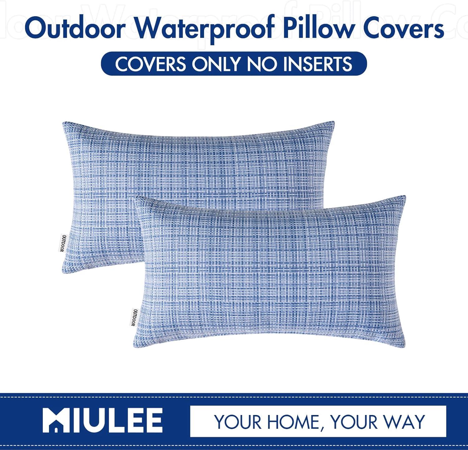 imageMIULEE Outdoor Waterproof Throw Pillow Covers Decorative Farmhouse Water Resistant Cushion Covers for Tent Patio Garden Couch Sofa Pack of 2 20x20 Inch VioletLight Blue