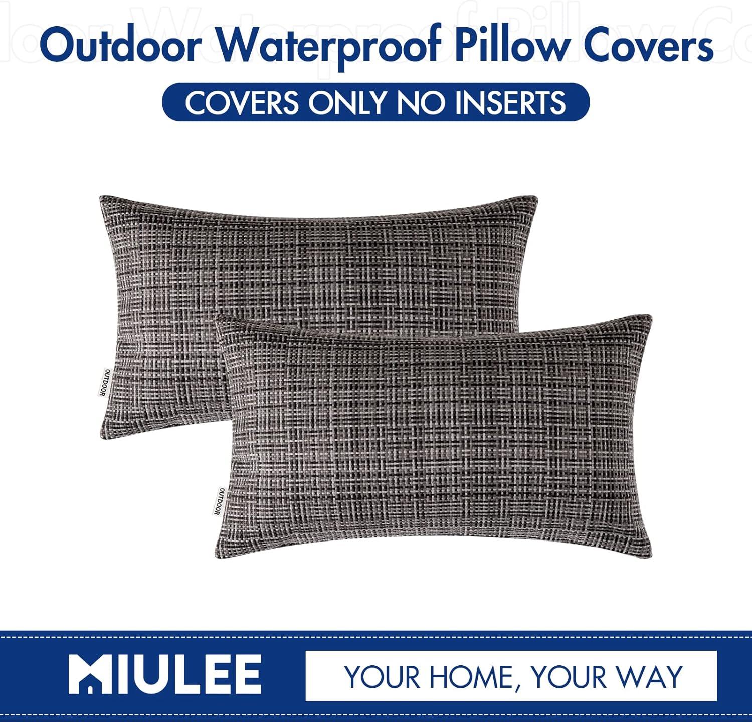 imageMIULEE Outdoor Waterproof Throw Pillow Covers Decorative Farmhouse Water Resistant Cushion Covers for Tent Patio Garden Couch Sofa Pack of 2 20x20 Inch VioletGray