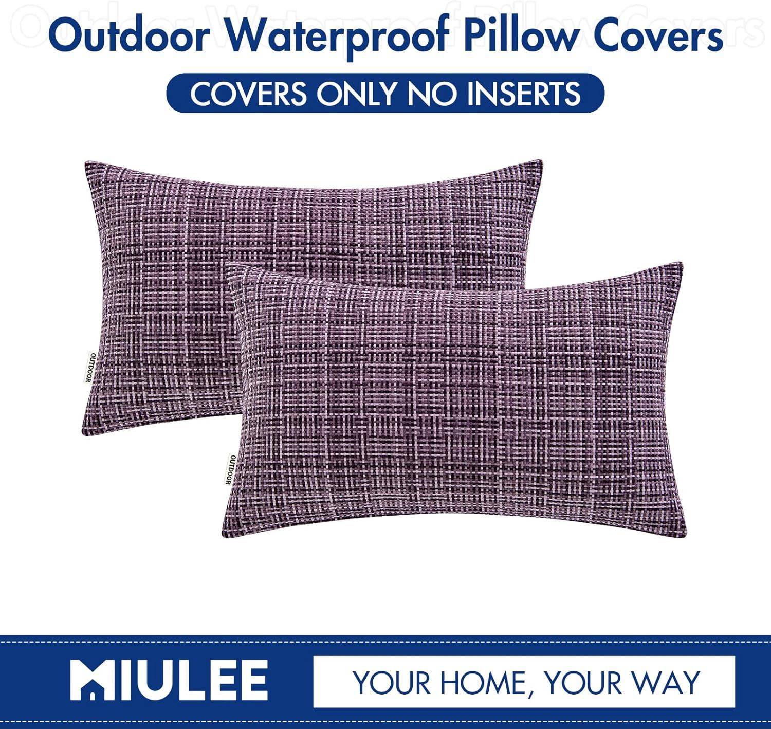 imageMIULEE Outdoor Waterproof Throw Pillow Covers Decorative Farmhouse Water Resistant Cushion Covers for Tent Patio Garden Couch Sofa Pack of 2 20x20 Inch VioletViolet