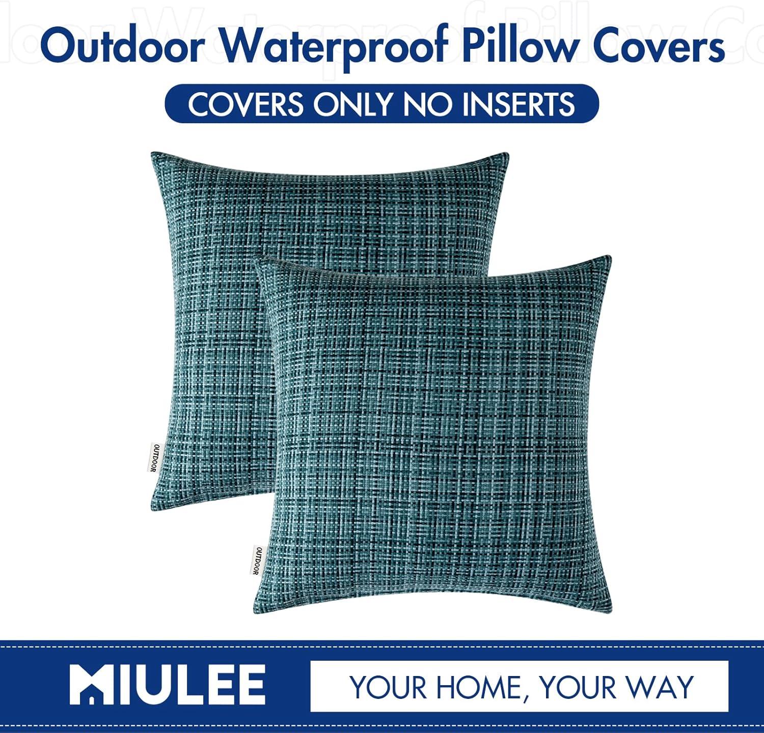imageMIULEE Outdoor Waterproof Throw Pillow Covers Decorative Farmhouse Water Resistant Cushion Covers for Tent Patio Garden Couch Sofa Pack of 2 20x20 Inch VioletTeal