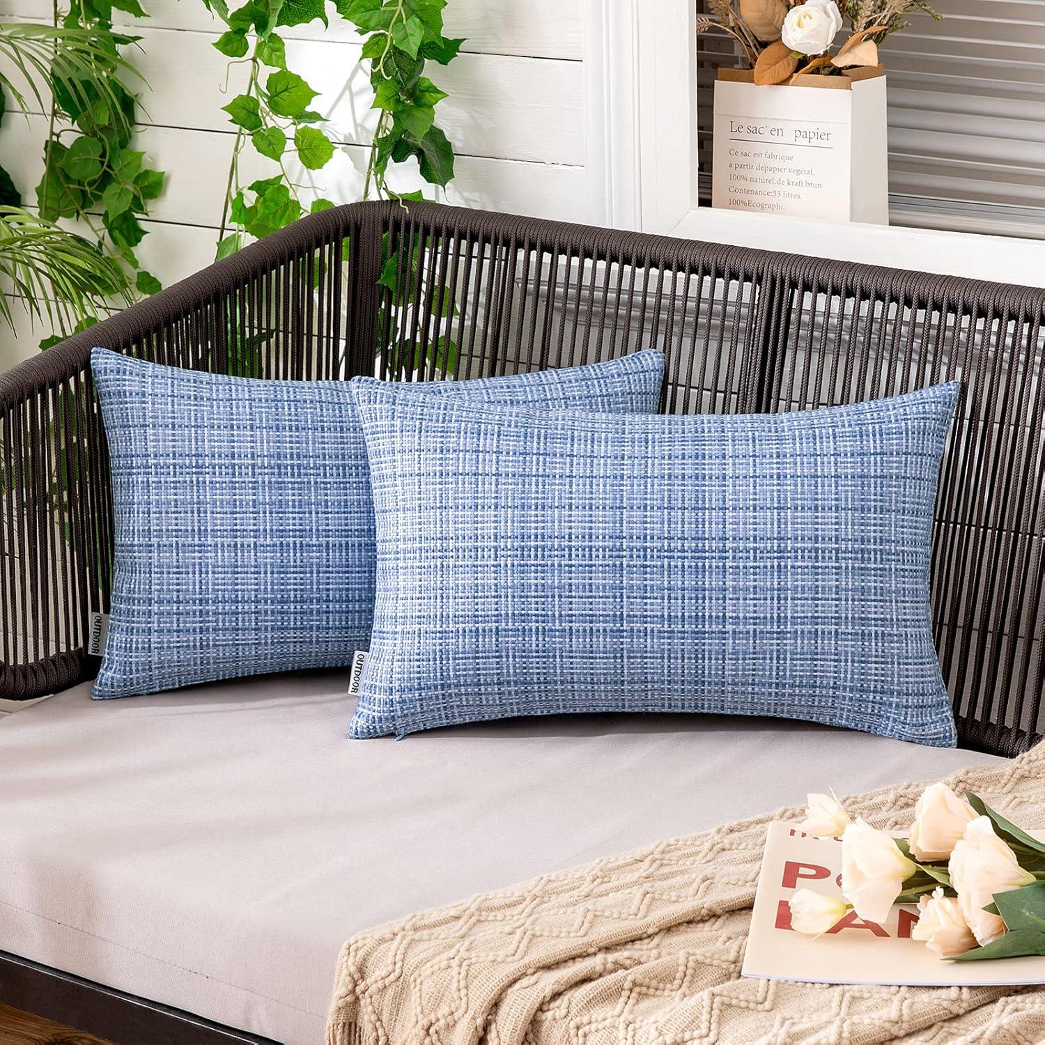 imageMIULEE Outdoor Waterproof Throw Pillow Covers Decorative Farmhouse Water Resistant Cushion Covers for Tent Patio Garden Couch Sofa Pack of 2 20x20 Inch VioletLight Blue