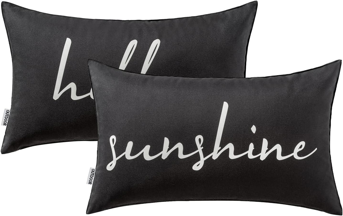 imageMIULEE Outdoor Waterproof Throw Pillow Covers Set of 2 Hello Sunshine Decorative Outdoor Square Pillowcases for Chair Patio Garden Couch Tent Balcony Sofa Black 18x18 InchBlack