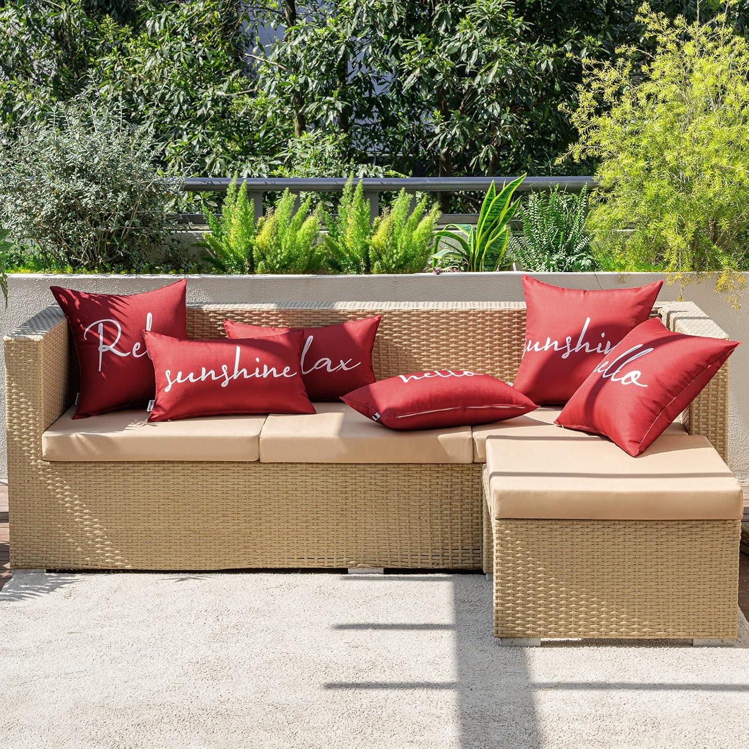 imageMIULEE Outdoor Waterproof Throw Pillow Covers Set of 2 Hello Sunshine Decorative Outdoor Square Pillowcases for Chair Patio Garden Couch Tent Balcony Sofa Black 18x18 InchRed
