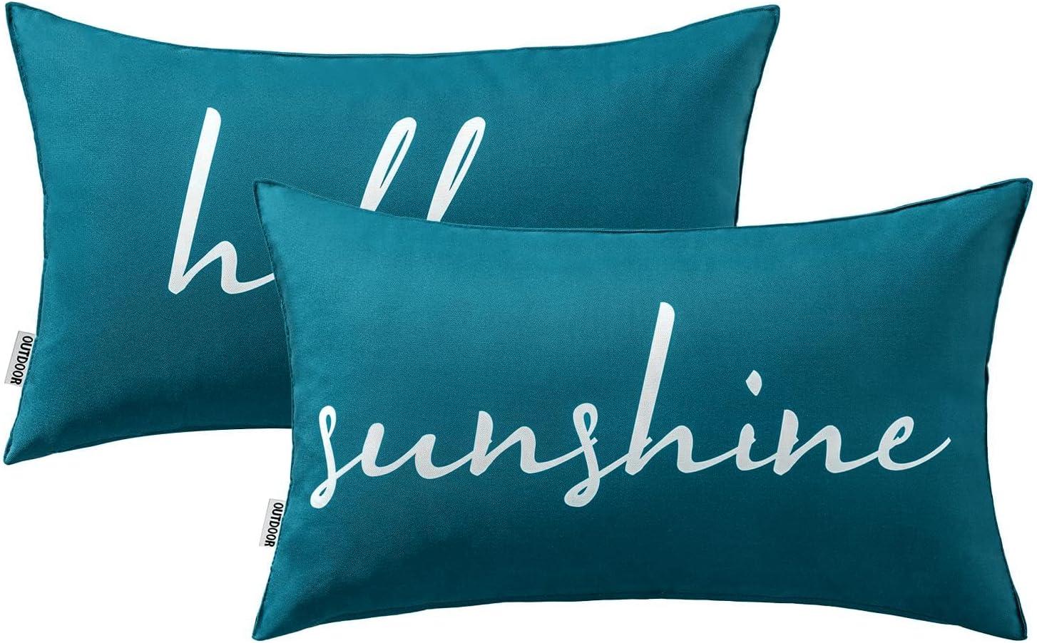 imageMIULEE Outdoor Waterproof Throw Pillow Covers Set of 2 Hello Sunshine Decorative Outdoor Square Pillowcases for Chair Patio Garden Couch Tent Balcony Sofa Black 18x18 InchDeep Blue