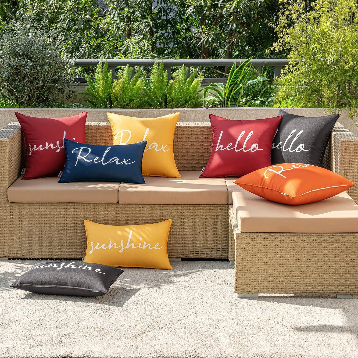 imageMIULEE Outdoor Waterproof Throw Pillow Covers Set of 2 Hello Sunshine Decorative Outdoor Square Pillowcases for Chair Patio Garden Couch Tent Balcony Sofa Black 18x18 InchBlack