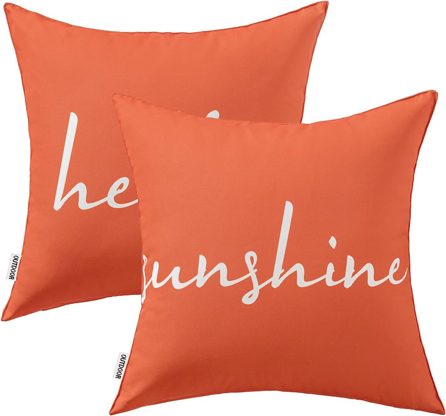 imageMIULEE Outdoor Waterproof Throw Pillow Covers Set of 2 Hello Sunshine Decorative Outdoor Square Pillowcases for Chair Patio Garden Couch Tent Balcony Sofa Black 18x18 InchCoral Red