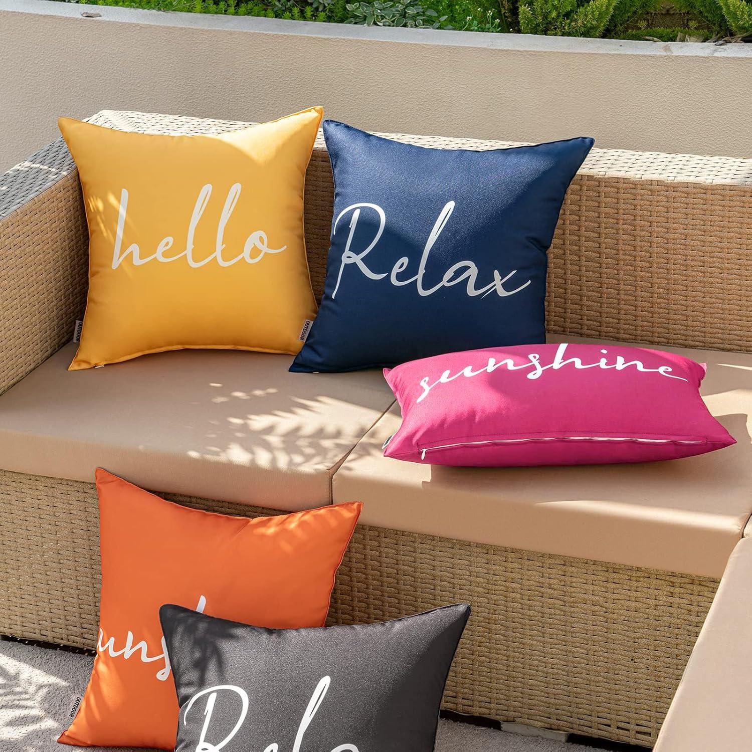 imageMIULEE Outdoor Waterproof Throw Pillow Covers Set of 2 Hello Sunshine Decorative Outdoor Square Pillowcases for Chair Patio Garden Couch Tent Balcony Sofa Black 18x18 InchHot Pink