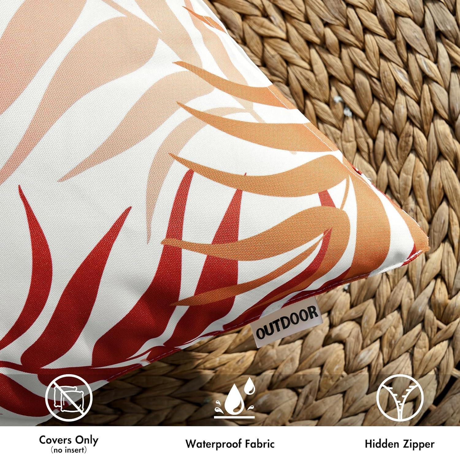 imageMIULEE Pack of 2 Fall Decorative Outdoor Waterproof Throw Pillow Covers Patio Pillow Cases Natural Leaves Pattern Spring Square Cushion Shams Shell for Garden Balcony Couch 20x20 Inch OrangeOrange