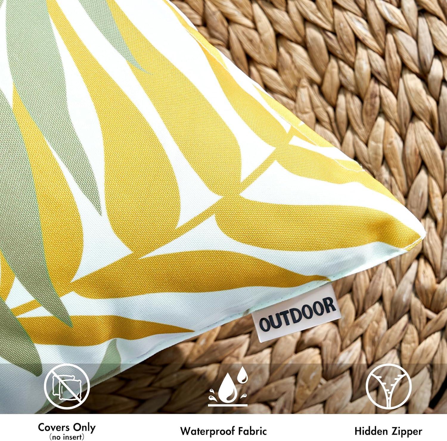 imageMIULEE Pack of 2 Fall Decorative Outdoor Waterproof Throw Pillow Covers Patio Pillow Cases Natural Leaves Pattern Spring Square Cushion Shams Shell for Garden Balcony Couch 20x20 Inch OrangeGreenyellow