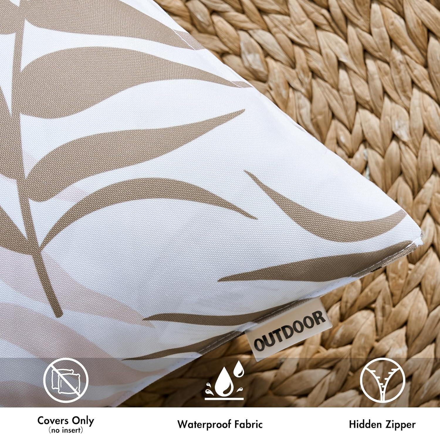 imageMIULEE Pack of 2 Fall Decorative Outdoor Waterproof Throw Pillow Covers Patio Pillow Cases Natural Leaves Pattern Spring Square Cushion Shams Shell for Garden Balcony Couch 20x20 Inch OrangeCoffee Brown