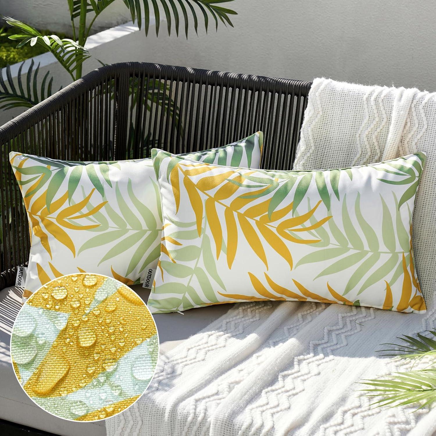 imageMIULEE Pack of 2 Fall Decorative Outdoor Waterproof Throw Pillow Covers Patio Pillow Cases Natural Leaves Pattern Spring Square Cushion Shams Shell for Garden Balcony Couch 20x20 Inch OrangeGreenyellow