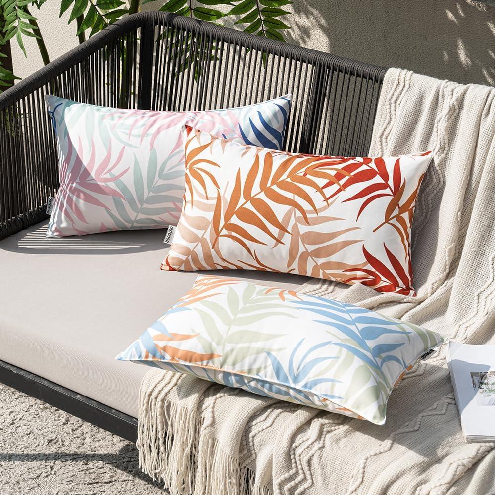 imageMIULEE Pack of 2 Fall Decorative Outdoor Waterproof Throw Pillow Covers Patio Pillow Cases Natural Leaves Pattern Spring Square Cushion Shams Shell for Garden Balcony Couch 20x20 Inch OrangeOrange