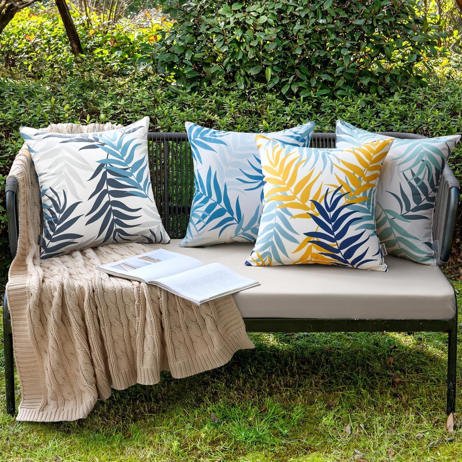 imageMIULEE Pack of 2 Fall Decorative Outdoor Waterproof Throw Pillow Covers Patio Pillow Cases Natural Leaves Pattern Spring Square Cushion Shams Shell for Garden Balcony Couch 20x20 Inch OrangeNavy Blue