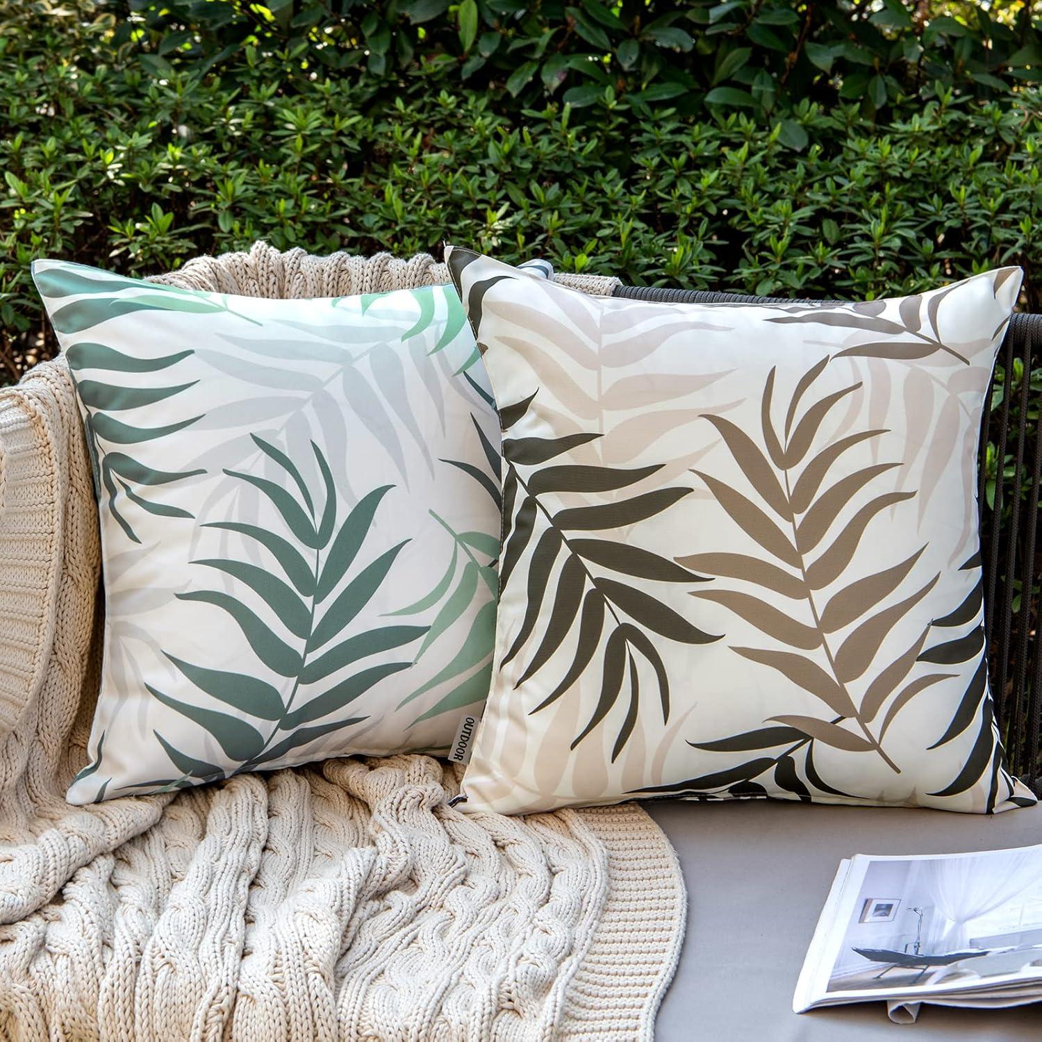 imageMIULEE Pack of 2 Fall Decorative Outdoor Waterproof Throw Pillow Covers Patio Pillow Cases Natural Leaves Pattern Spring Square Cushion Shams Shell for Garden Balcony Couch 20x20 Inch OrangeCoffee Brown