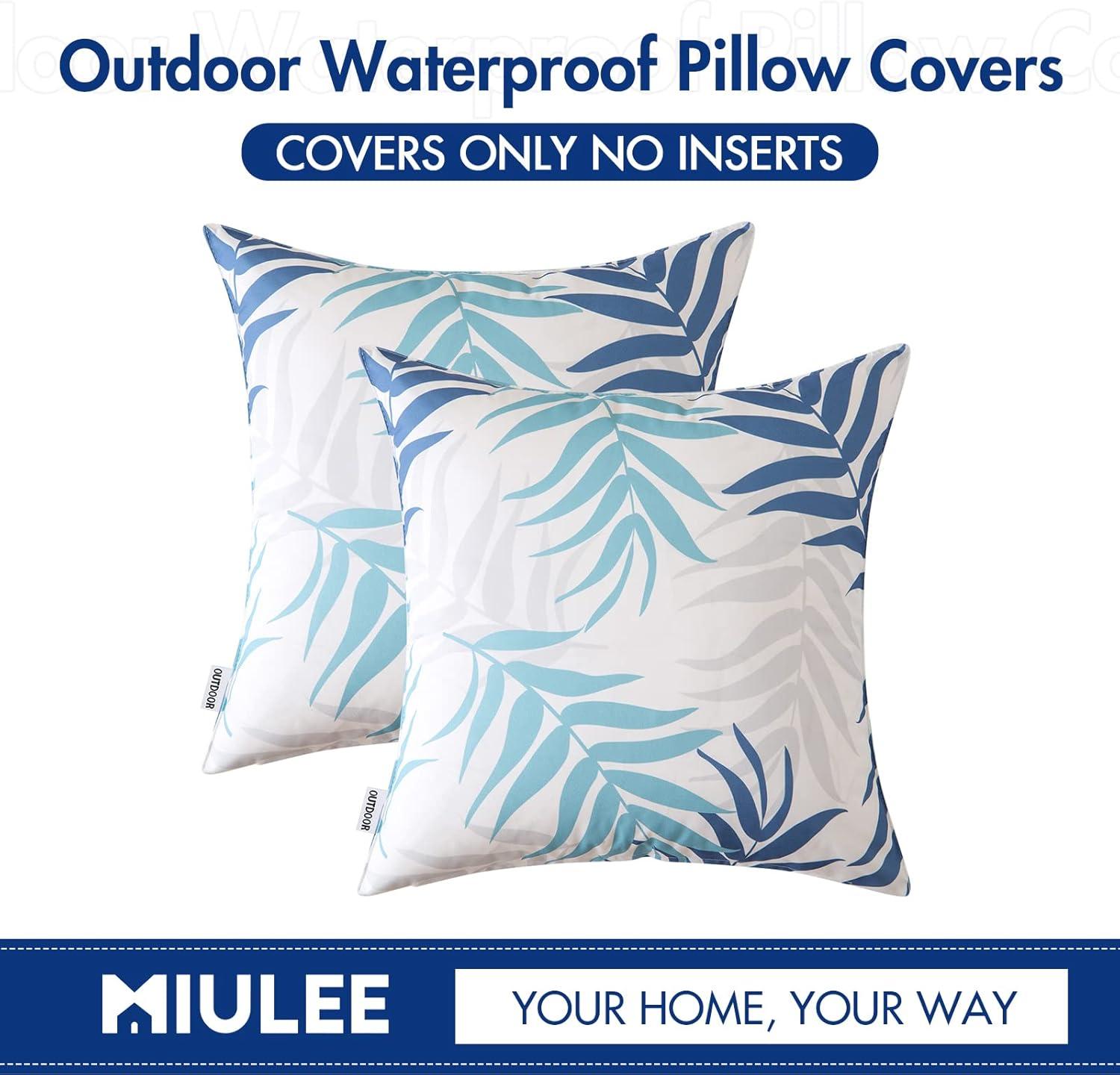imageMIULEE Pack of 2 Fall Decorative Outdoor Waterproof Throw Pillow Covers Patio Pillow Cases Natural Leaves Pattern Spring Square Cushion Shams Shell for Garden Balcony Couch 20x20 Inch OrangeBlue