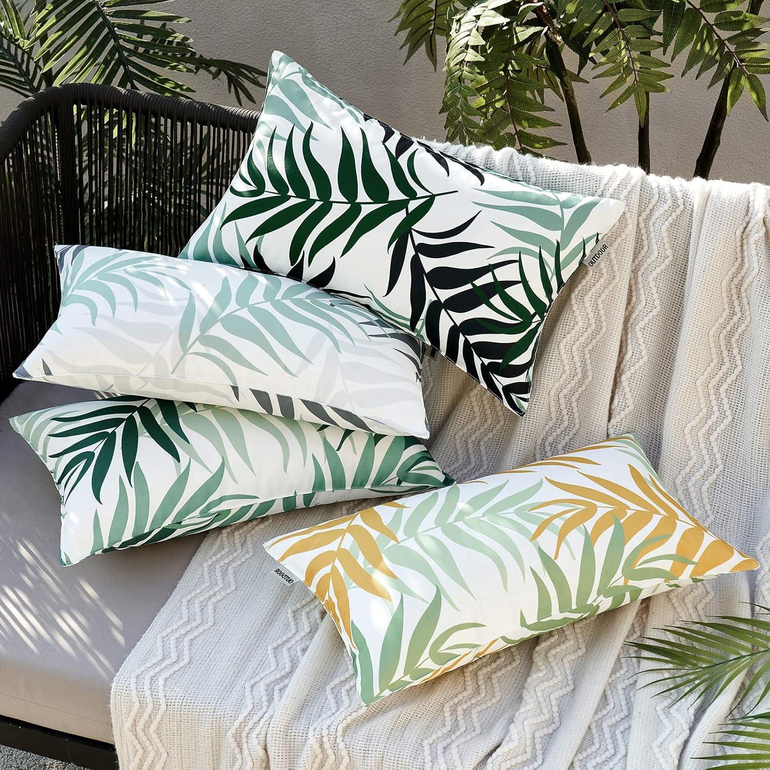 imageMIULEE Pack of 2 Fall Decorative Outdoor Waterproof Throw Pillow Covers Patio Pillow Cases Natural Leaves Pattern Spring Square Cushion Shams Shell for Garden Balcony Couch 20x20 Inch OrangeGreenyellow
