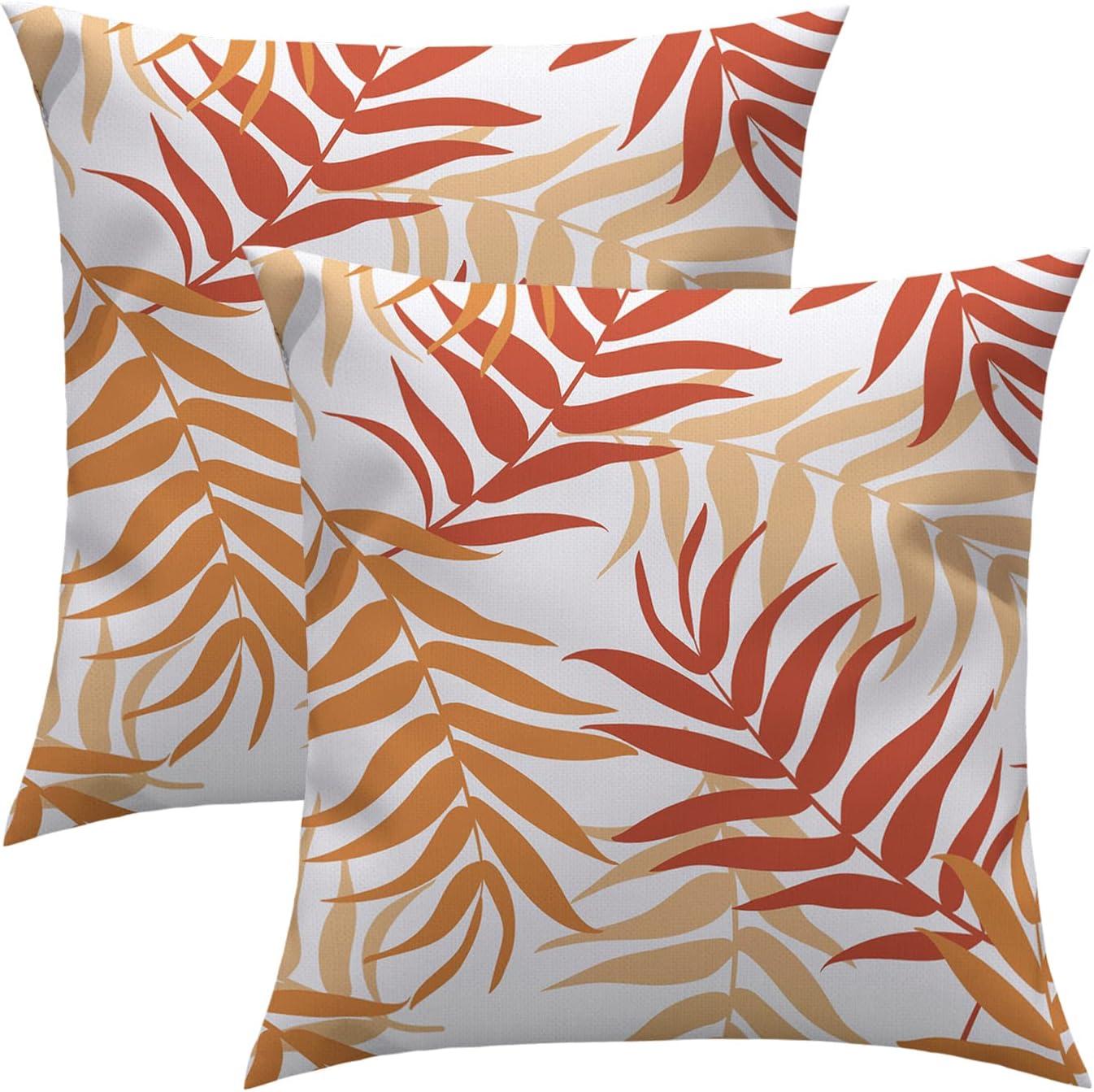 imageMIULEE Pack of 2 Fall Decorative Outdoor Waterproof Throw Pillow Covers Patio Pillow Cases Natural Leaves Pattern Spring Square Cushion Shams Shell for Garden Balcony Couch 20x20 Inch OrangeOrange