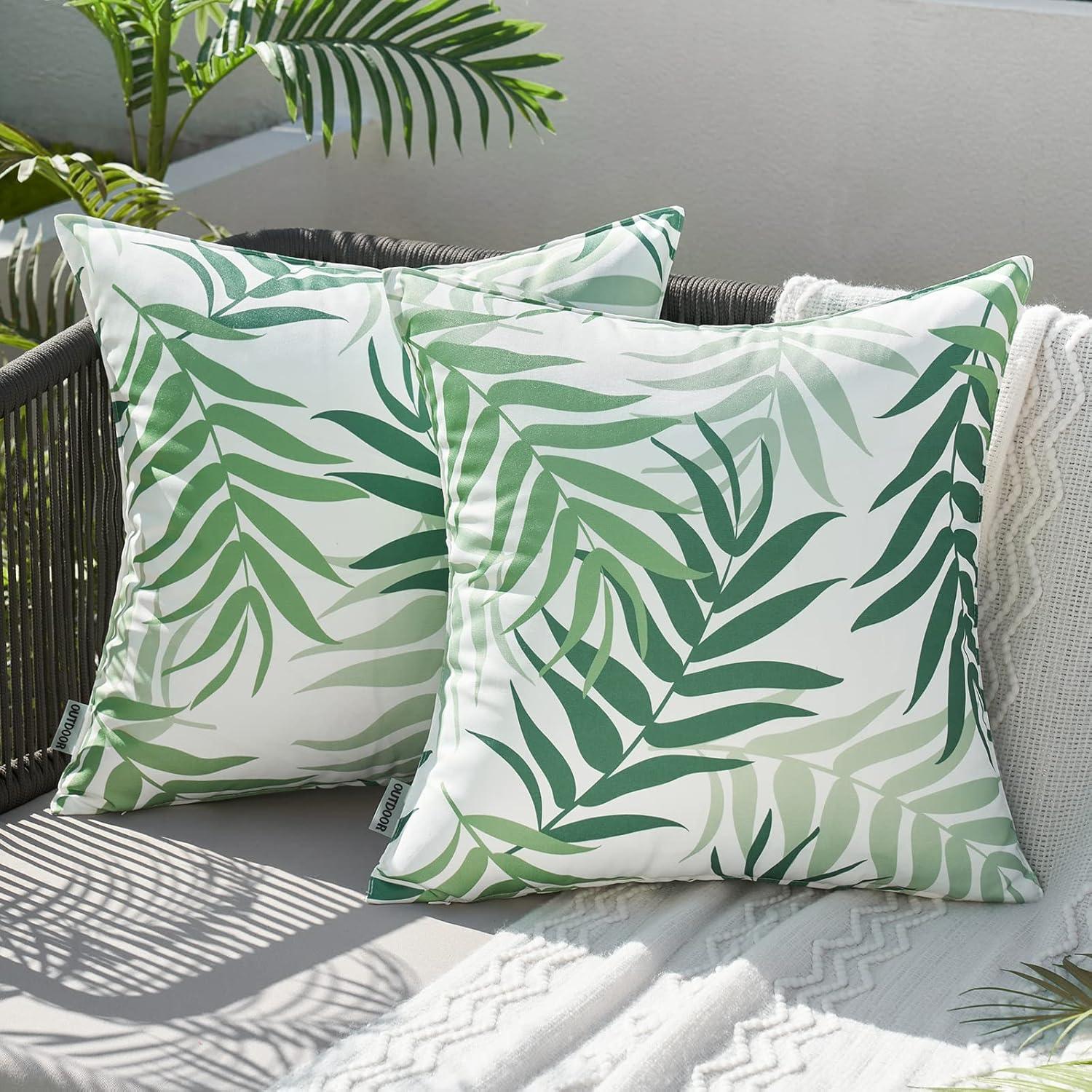 imageMIULEE Pack of 2 Fall Decorative Outdoor Waterproof Throw Pillow Covers Patio Pillow Cases Natural Leaves Pattern Spring Square Cushion Shams Shell for Garden Balcony Couch 20x20 Inch OrangeSage Green