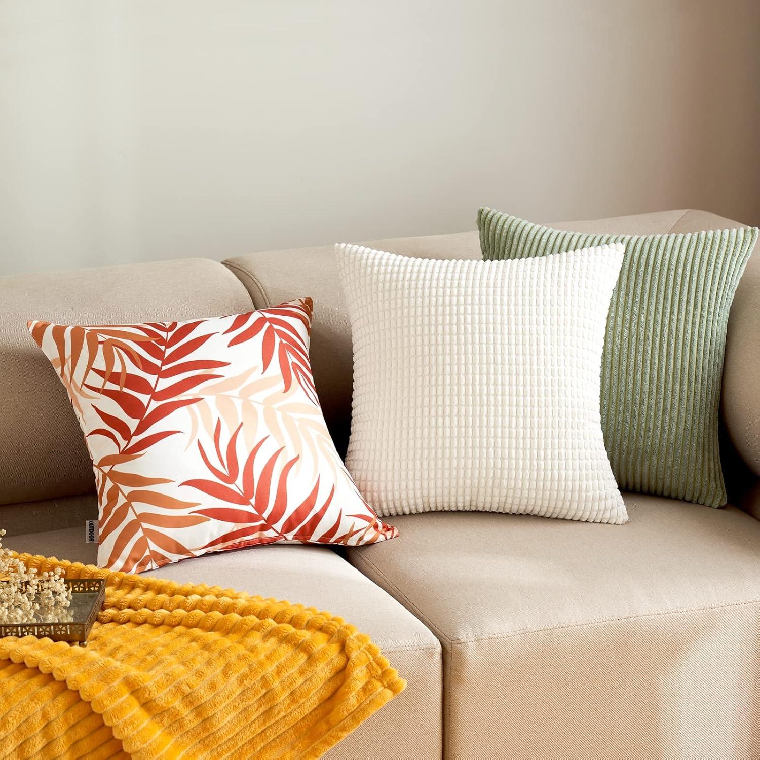 imageMIULEE Pack of 2 Fall Decorative Outdoor Waterproof Throw Pillow Covers Patio Pillow Cases Natural Leaves Pattern Spring Square Cushion Shams Shell for Garden Balcony Couch 20x20 Inch OrangeOrange