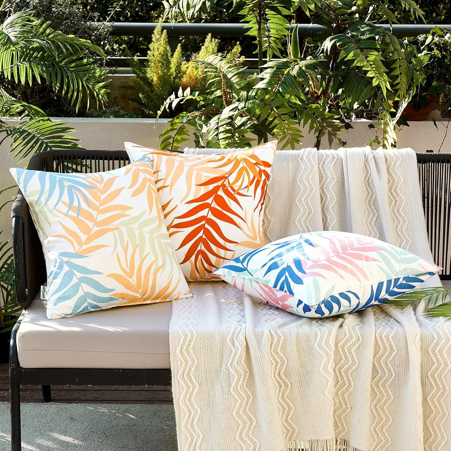 imageMIULEE Pack of 2 Fall Decorative Outdoor Waterproof Throw Pillow Covers Patio Pillow Cases Natural Leaves Pattern Spring Square Cushion Shams Shell for Garden Balcony Couch 20x20 Inch OrangeOrange