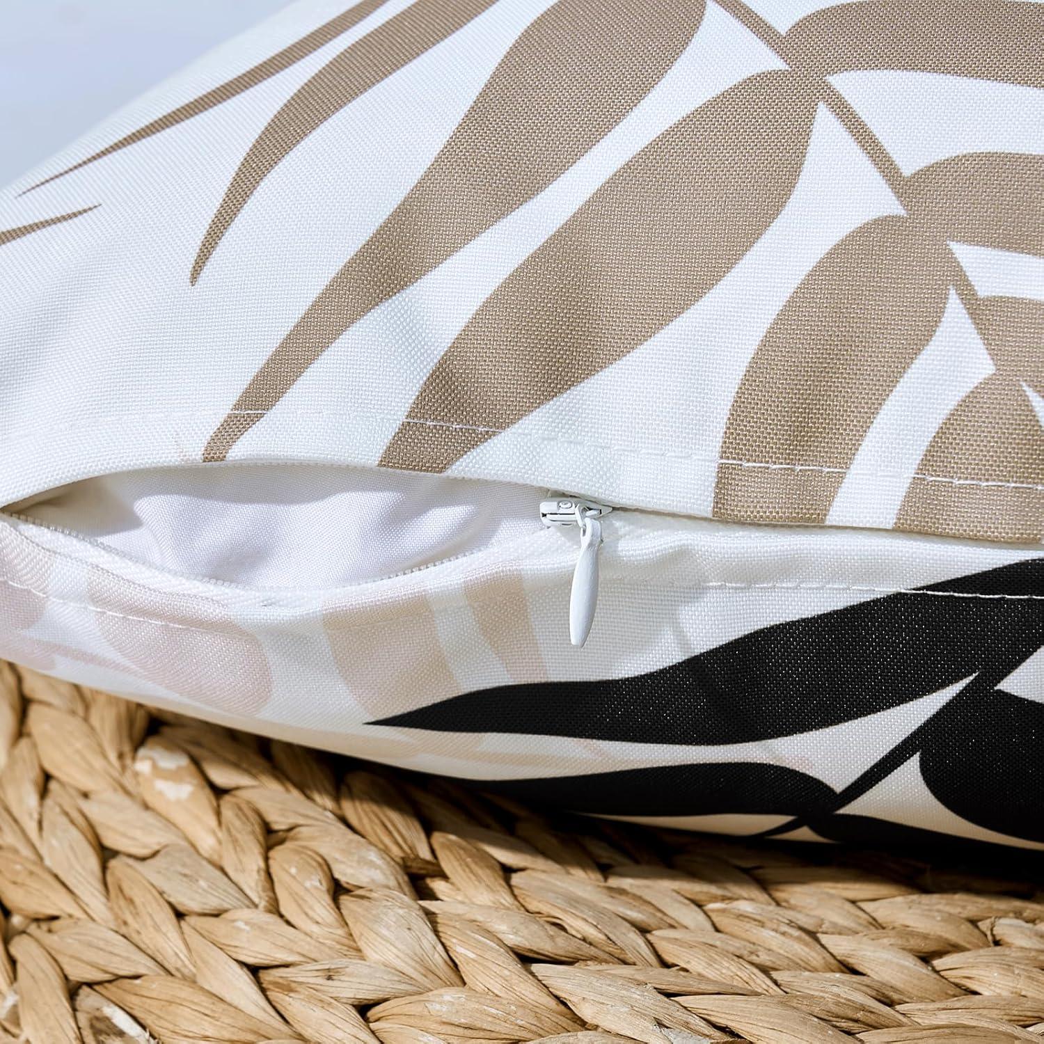 imageMIULEE Pack of 2 Fall Decorative Outdoor Waterproof Throw Pillow Covers Patio Pillow Cases Natural Leaves Pattern Spring Square Cushion Shams Shell for Garden Balcony Couch 20x20 Inch OrangeCoffee Brown