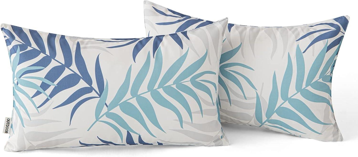 imageMIULEE Pack of 2 Fall Decorative Outdoor Waterproof Throw Pillow Covers Patio Pillow Cases Natural Leaves Pattern Spring Square Cushion Shams Shell for Garden Balcony Couch 20x20 Inch OrangeBlue