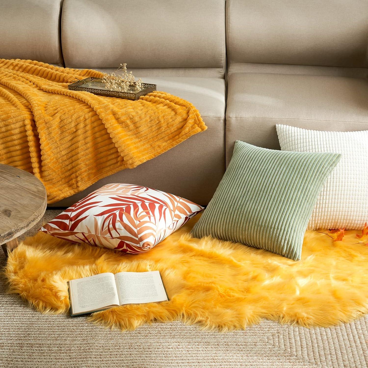 imageMIULEE Pack of 2 Fall Decorative Outdoor Waterproof Throw Pillow Covers Patio Pillow Cases Natural Leaves Pattern Spring Square Cushion Shams Shell for Garden Balcony Couch 20x20 Inch OrangeOrange