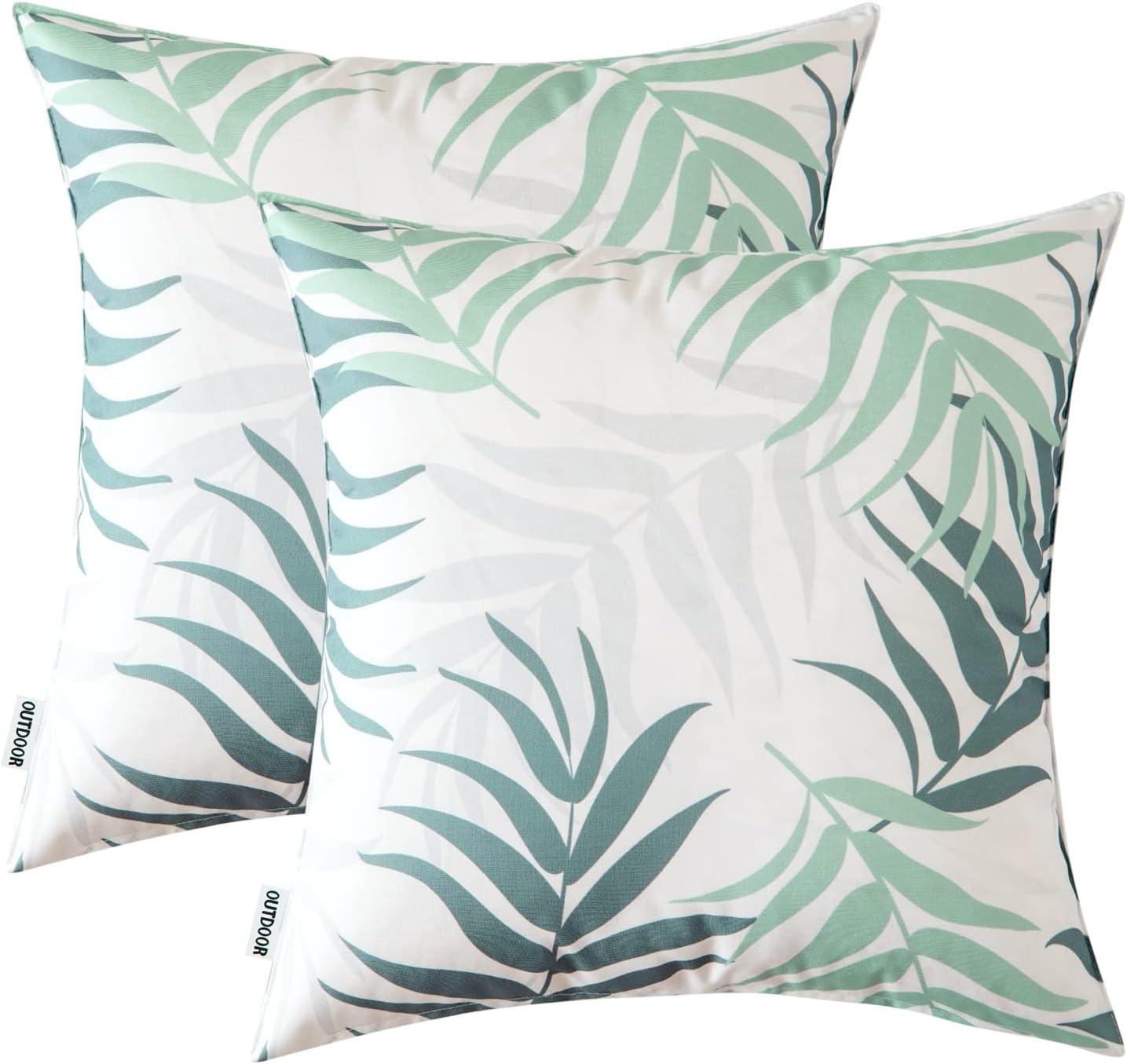 imageMIULEE Pack of 2 Fall Decorative Outdoor Waterproof Throw Pillow Covers Patio Pillow Cases Natural Leaves Pattern Spring Square Cushion Shams Shell for Garden Balcony Couch 20x20 Inch OrangeGreyish Green