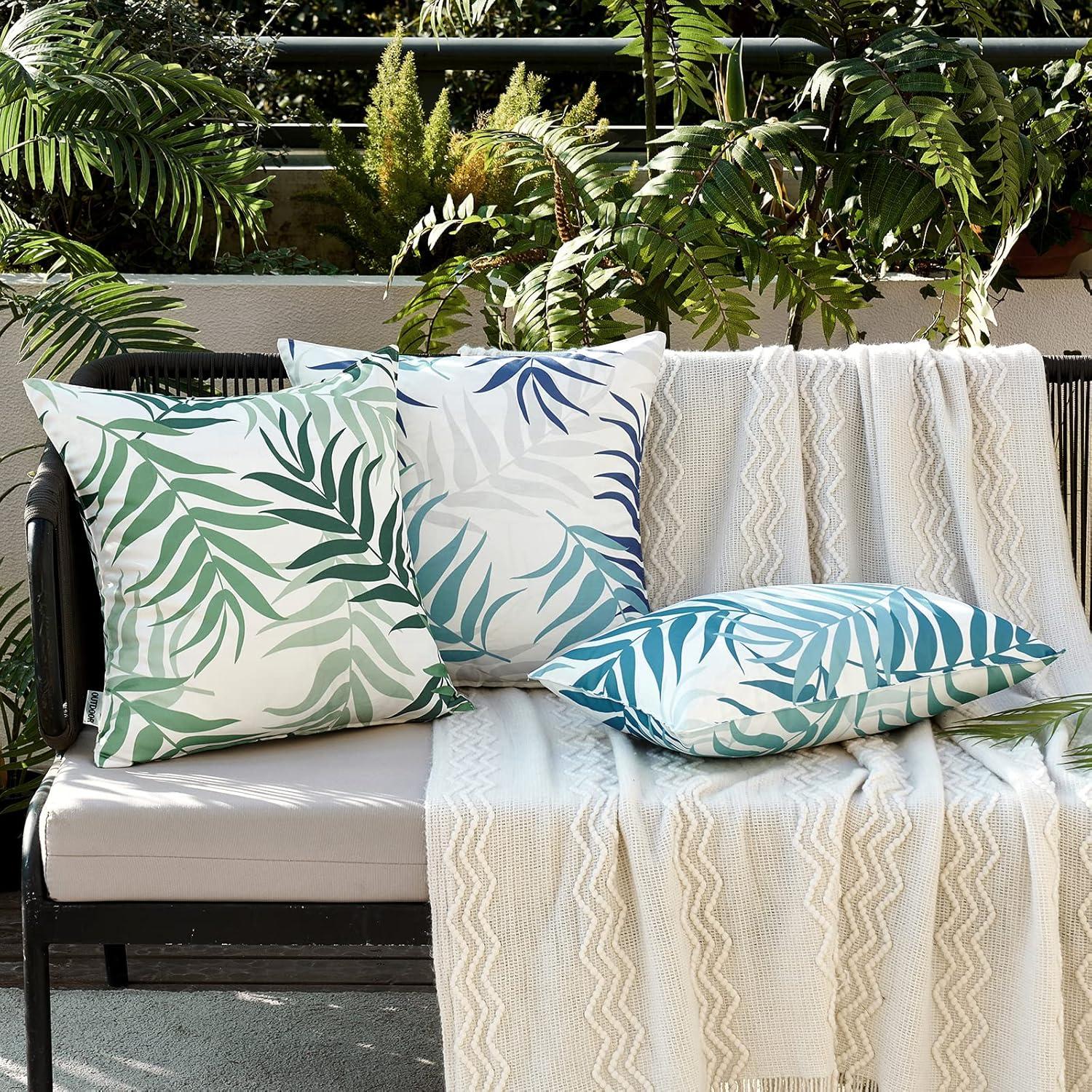 imageMIULEE Pack of 2 Fall Decorative Outdoor Waterproof Throw Pillow Covers Patio Pillow Cases Natural Leaves Pattern Spring Square Cushion Shams Shell for Garden Balcony Couch 20x20 Inch OrangeLight Blue
