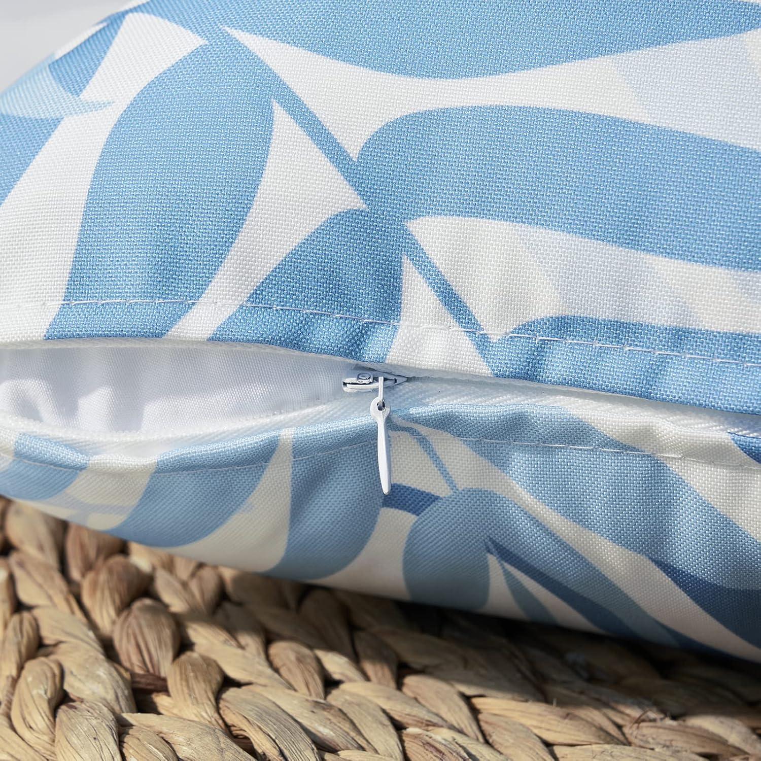 imageMIULEE Pack of 2 Fall Decorative Outdoor Waterproof Throw Pillow Covers Patio Pillow Cases Natural Leaves Pattern Spring Square Cushion Shams Shell for Garden Balcony Couch 20x20 Inch OrangeLight Blue