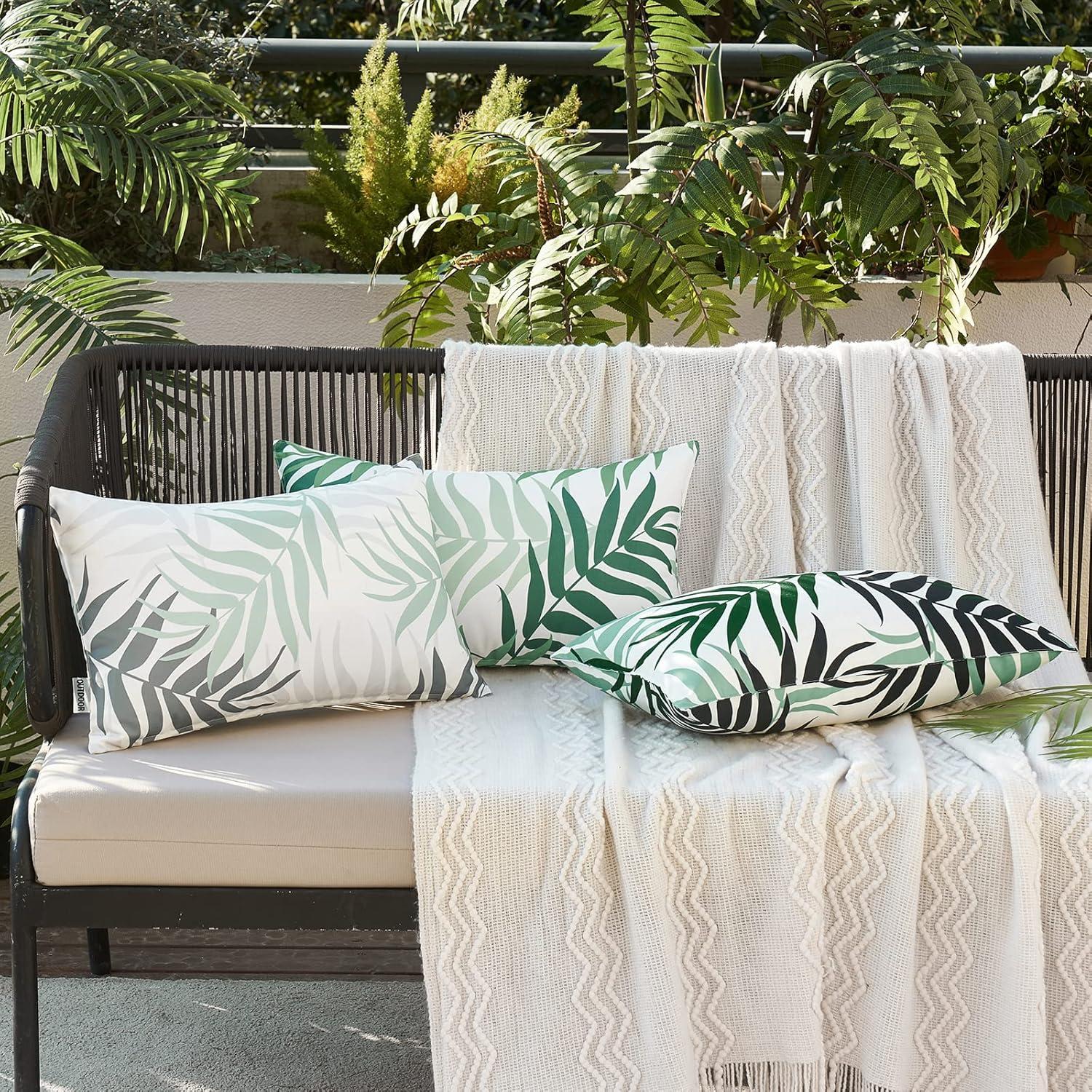 imageMIULEE Pack of 2 Fall Decorative Outdoor Waterproof Throw Pillow Covers Patio Pillow Cases Natural Leaves Pattern Spring Square Cushion Shams Shell for Garden Balcony Couch 20x20 Inch OrangeGreyish Green