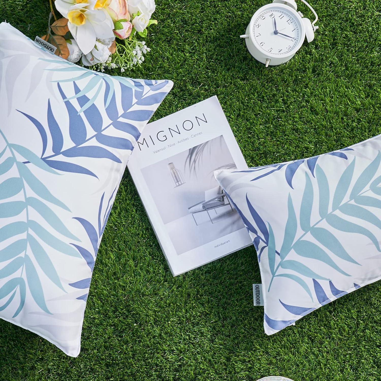 imageMIULEE Pack of 2 Fall Decorative Outdoor Waterproof Throw Pillow Covers Patio Pillow Cases Natural Leaves Pattern Spring Square Cushion Shams Shell for Garden Balcony Couch 20x20 Inch OrangeBlue