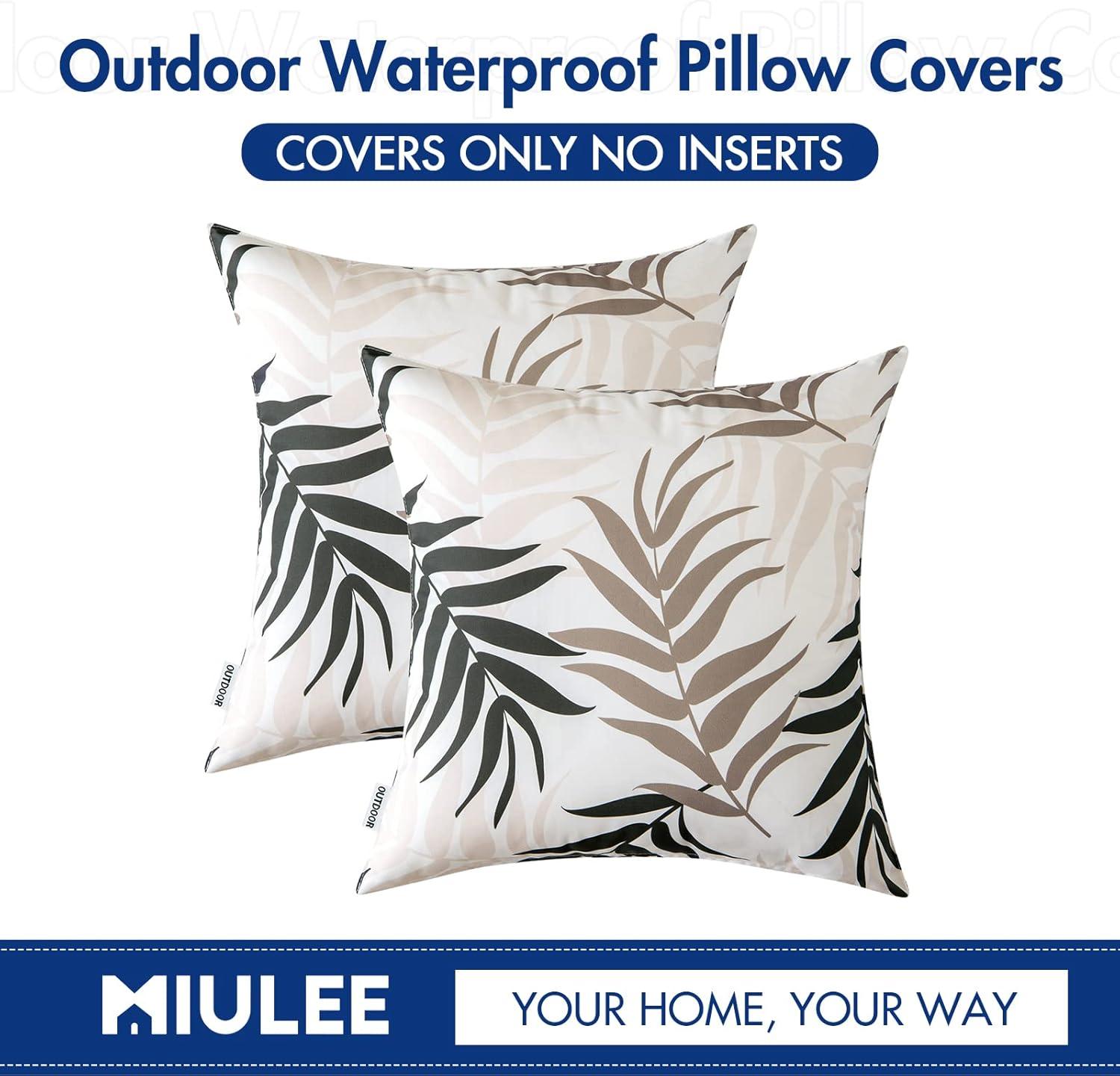 imageMIULEE Pack of 2 Fall Decorative Outdoor Waterproof Throw Pillow Covers Patio Pillow Cases Natural Leaves Pattern Spring Square Cushion Shams Shell for Garden Balcony Couch 20x20 Inch OrangeCoffee Brown
