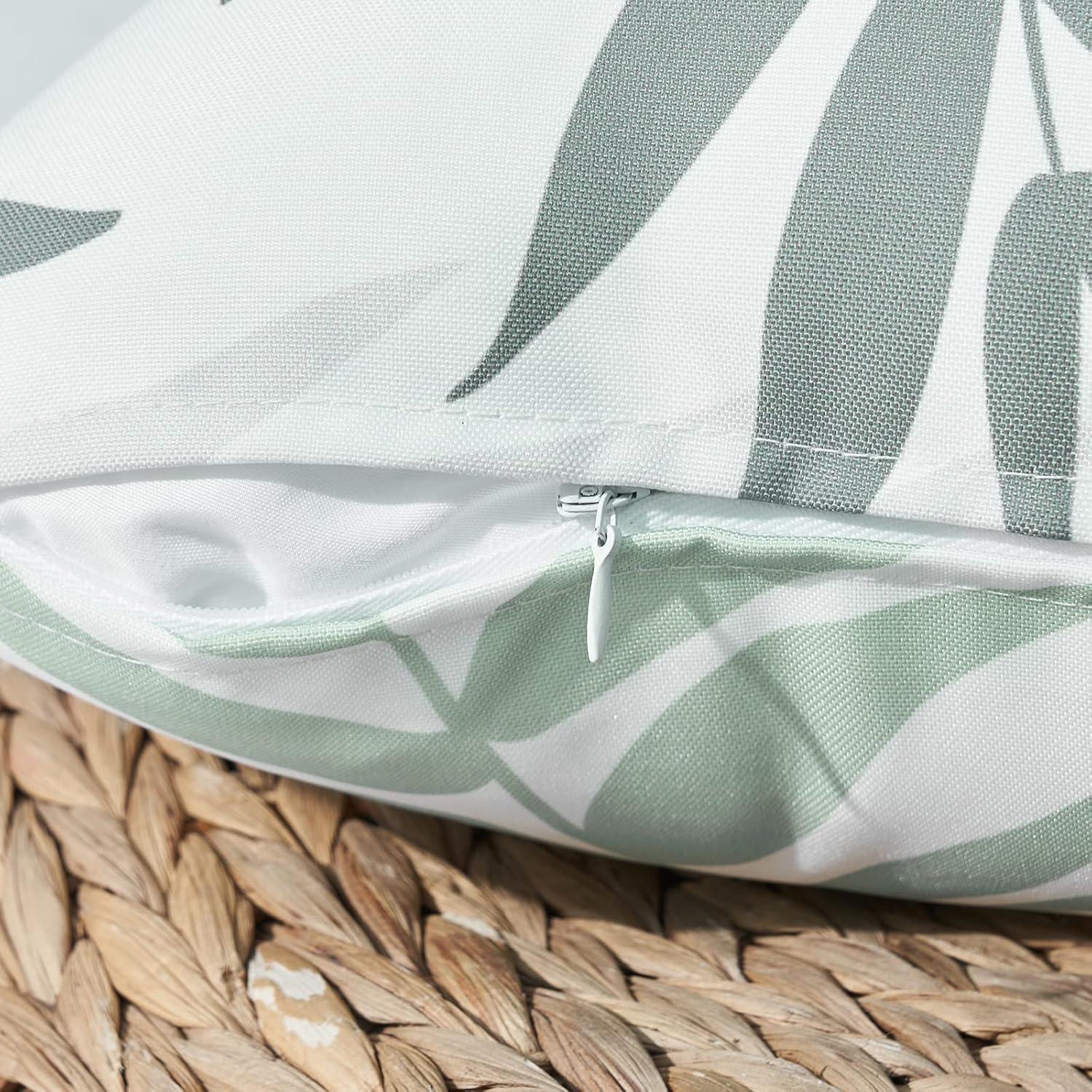 imageMIULEE Pack of 2 Fall Decorative Outdoor Waterproof Throw Pillow Covers Patio Pillow Cases Natural Leaves Pattern Spring Square Cushion Shams Shell for Garden Balcony Couch 20x20 Inch OrangeGreyish Green