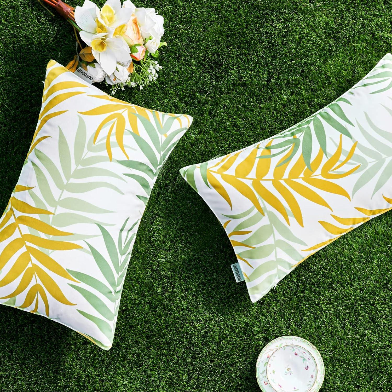 imageMIULEE Pack of 2 Fall Decorative Outdoor Waterproof Throw Pillow Covers Patio Pillow Cases Natural Leaves Pattern Spring Square Cushion Shams Shell for Garden Balcony Couch 20x20 Inch OrangeGreenyellow