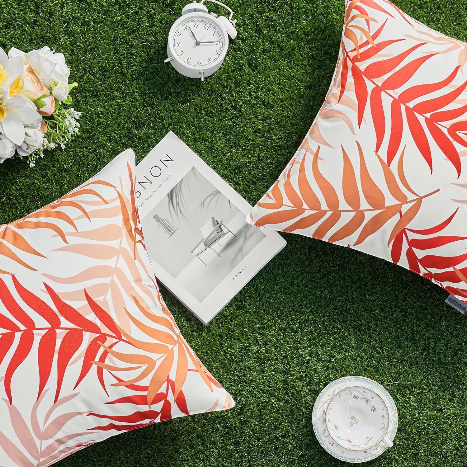 imageMIULEE Pack of 2 Fall Decorative Outdoor Waterproof Throw Pillow Covers Patio Pillow Cases Natural Leaves Pattern Spring Square Cushion Shams Shell for Garden Balcony Couch 20x20 Inch OrangeOrange