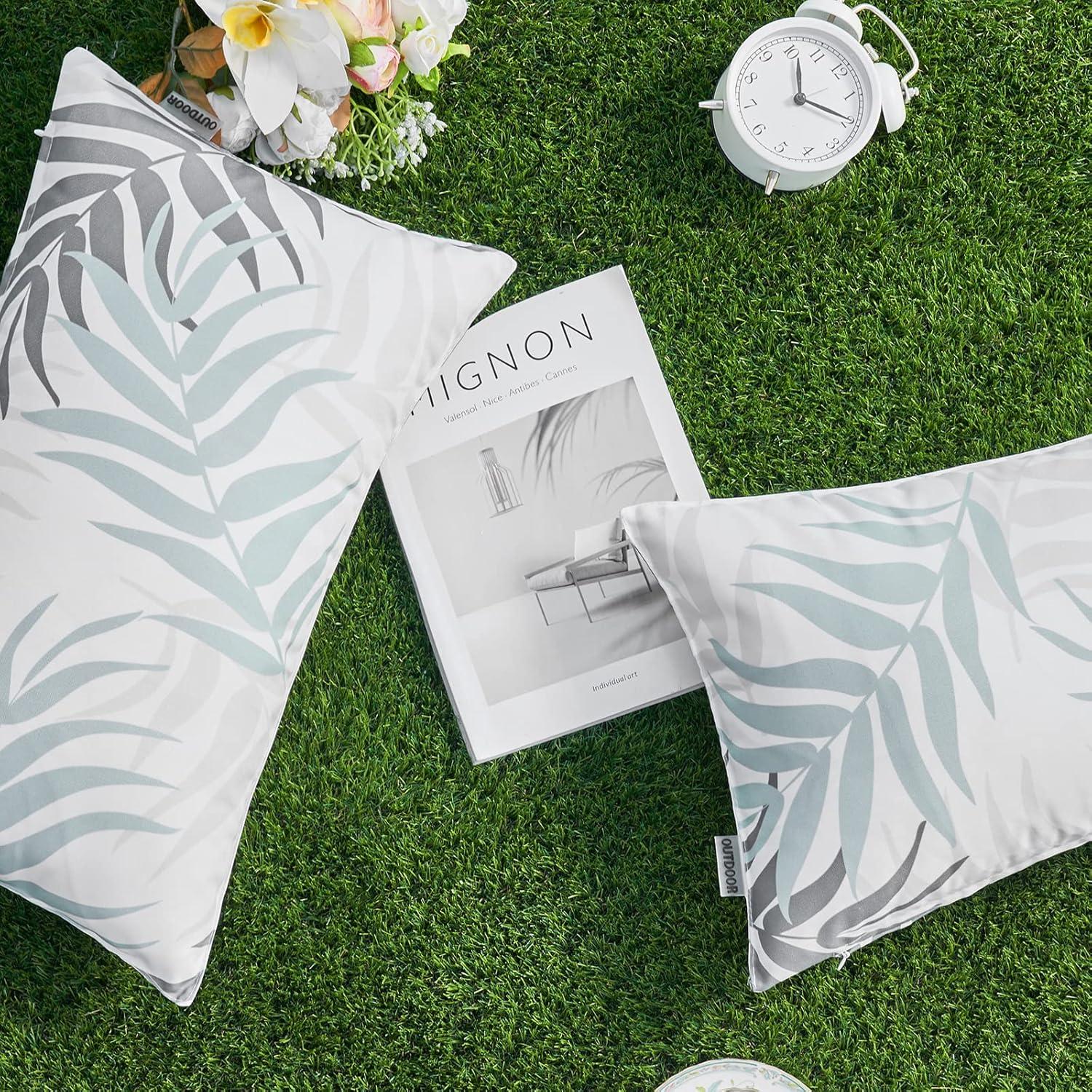imageMIULEE Pack of 2 Fall Decorative Outdoor Waterproof Throw Pillow Covers Patio Pillow Cases Natural Leaves Pattern Spring Square Cushion Shams Shell for Garden Balcony Couch 20x20 Inch OrangeGreyish Green