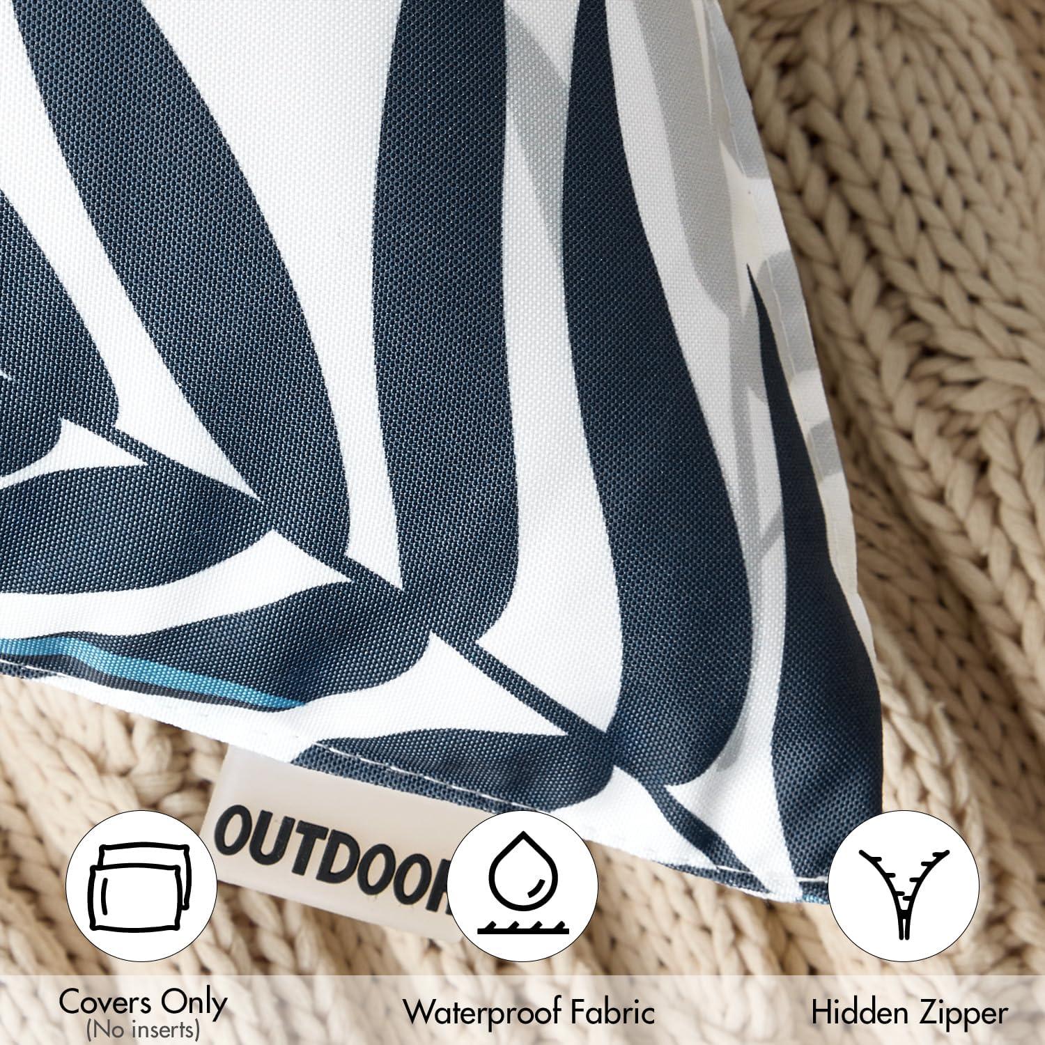 imageMIULEE Pack of 2 Fall Decorative Outdoor Waterproof Throw Pillow Covers Patio Pillow Cases Natural Leaves Pattern Spring Square Cushion Shams Shell for Garden Balcony Couch 20x20 Inch OrangeNavy Blue
