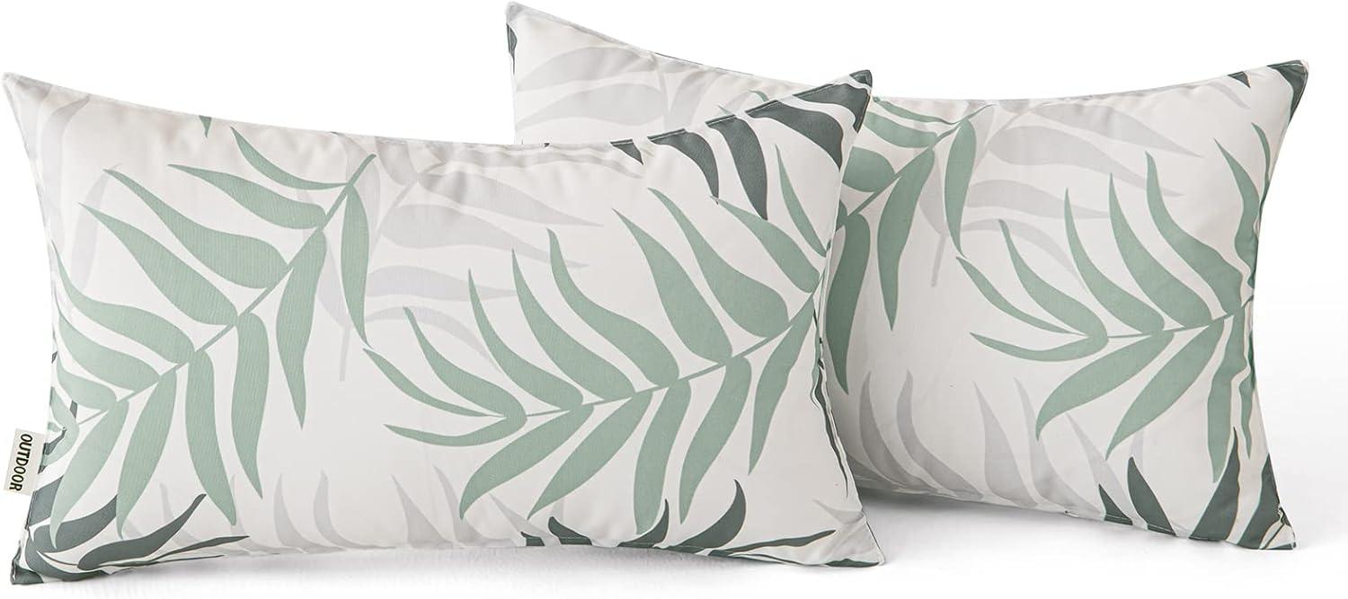 imageMIULEE Pack of 2 Fall Decorative Outdoor Waterproof Throw Pillow Covers Patio Pillow Cases Natural Leaves Pattern Spring Square Cushion Shams Shell for Garden Balcony Couch 20x20 Inch OrangeGreyish Green