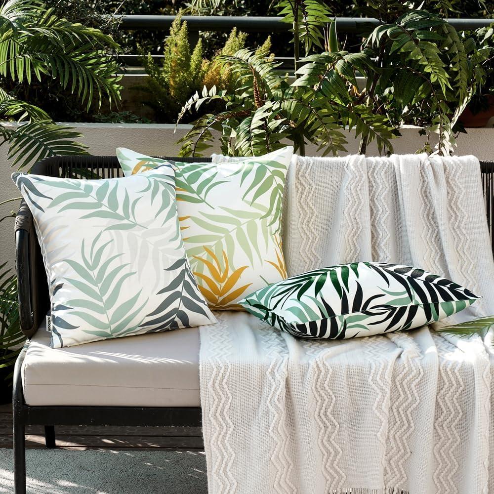 imageMIULEE Pack of 2 Fall Decorative Outdoor Waterproof Throw Pillow Covers Patio Pillow Cases Natural Leaves Pattern Spring Square Cushion Shams Shell for Garden Balcony Couch 20x20 Inch OrangeGreenyellow