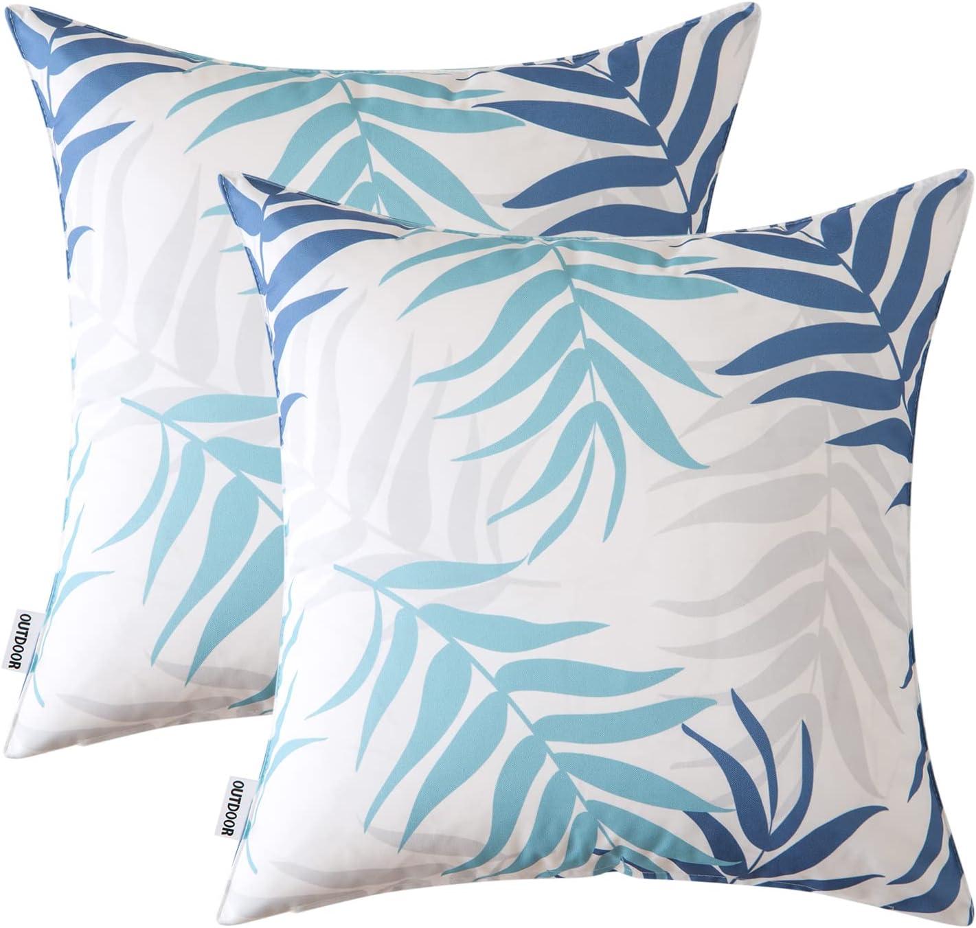 imageMIULEE Pack of 2 Fall Decorative Outdoor Waterproof Throw Pillow Covers Patio Pillow Cases Natural Leaves Pattern Spring Square Cushion Shams Shell for Garden Balcony Couch 20x20 Inch OrangeBlue